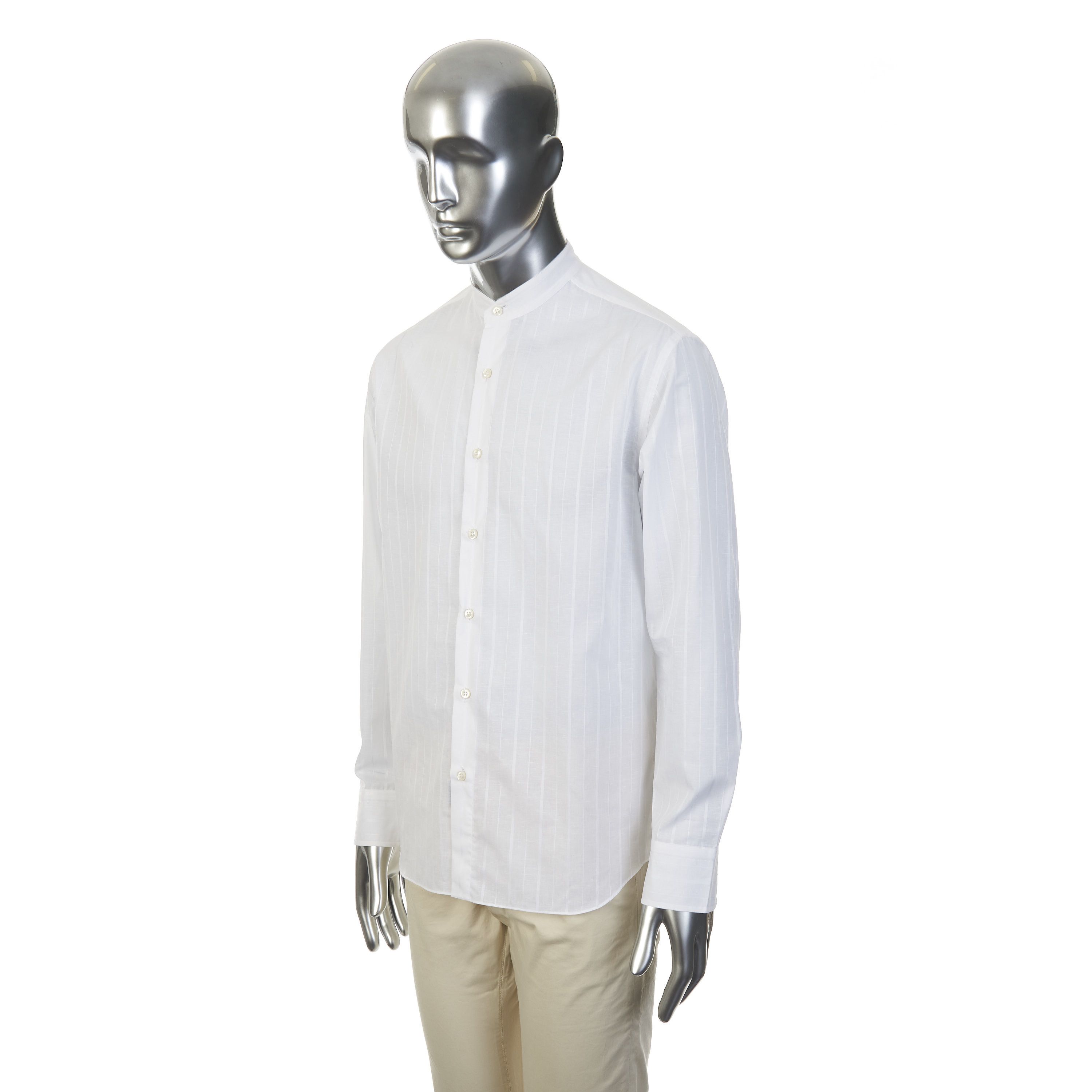 Brioni Mandarin Collar Shirt - Cotton & Linen, Jacquard Stripe Size US M / EU 48-50 / 2 - 3 Thumbnail