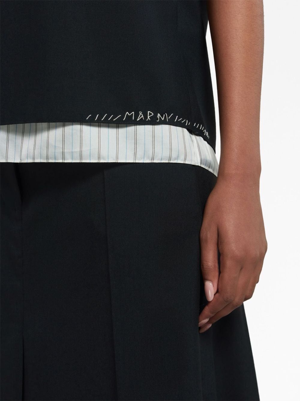 Marni oc11z0525 Stripe Detail Layered Blouse in Black Size M / US 6-8 / IT 42-44 - 5 Thumbnail