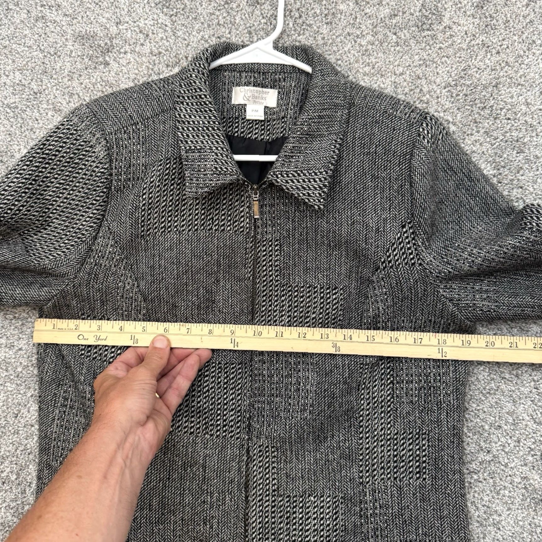 Vintage VINTAGE Christopher & Banks Zip Jacket Petite M Tweed Herringbone Wool Blend Black Womens PM 90s Classic Jacket Size M / US 6-8 / IT 42-44 - 4 Thumbnail