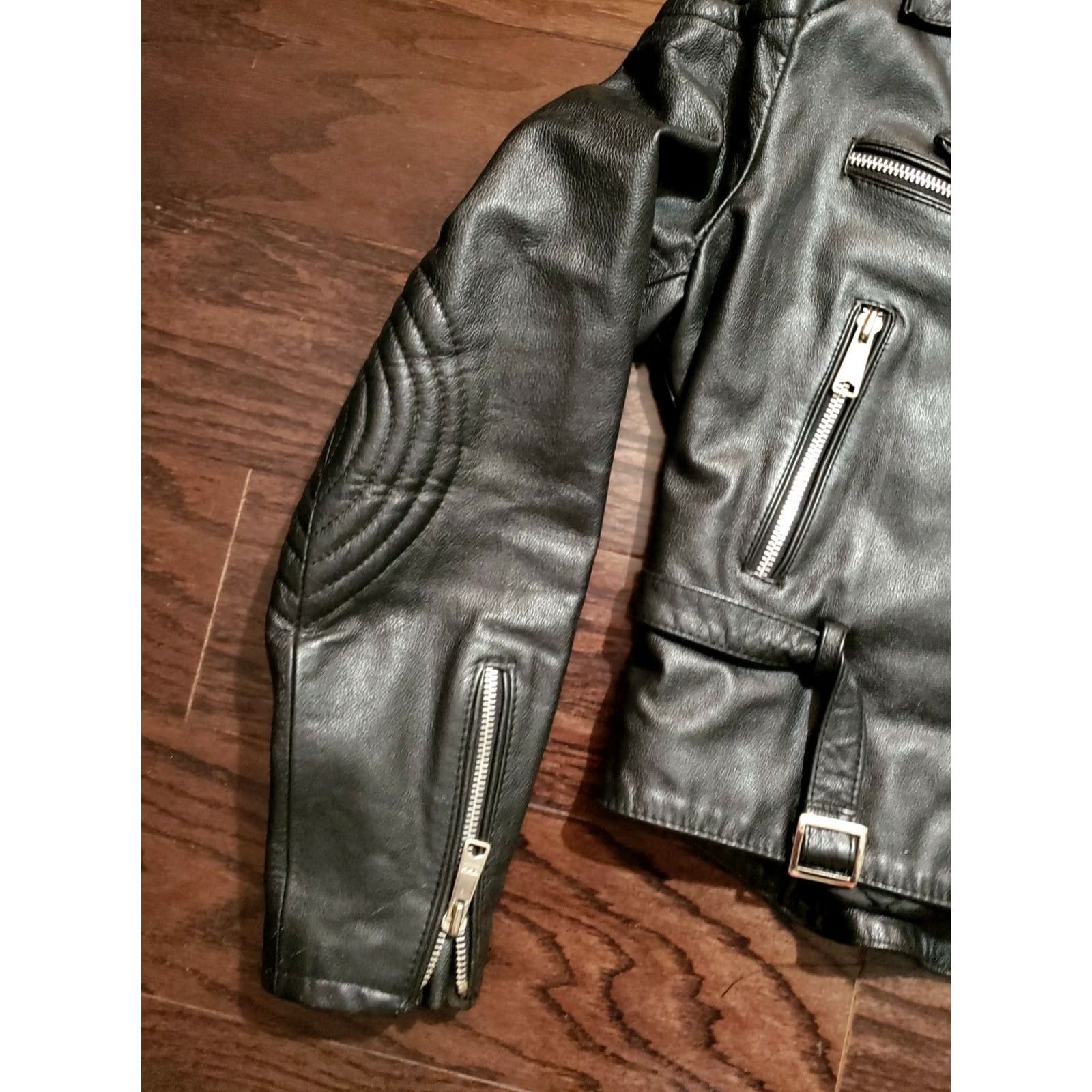 Ben Sherman VINTAGE Bermans Leather Bomber Jacket Women's 12 Black Cafe Racer Motorcycle Style Bomber Jacket Womens Size XL / US 12-14 / IT 48-50 - 4 Thumbnail