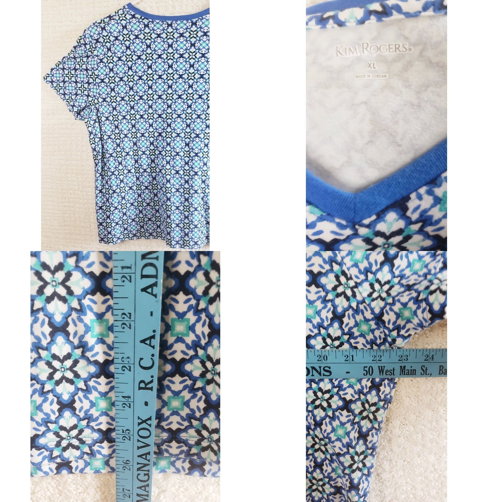 Vintage Kim Rogers Women's XL Blue Floral 100% Cotton Pullover Top Shirt Size XL / US 12-14 / IT 48-50 - 8 Thumbnail