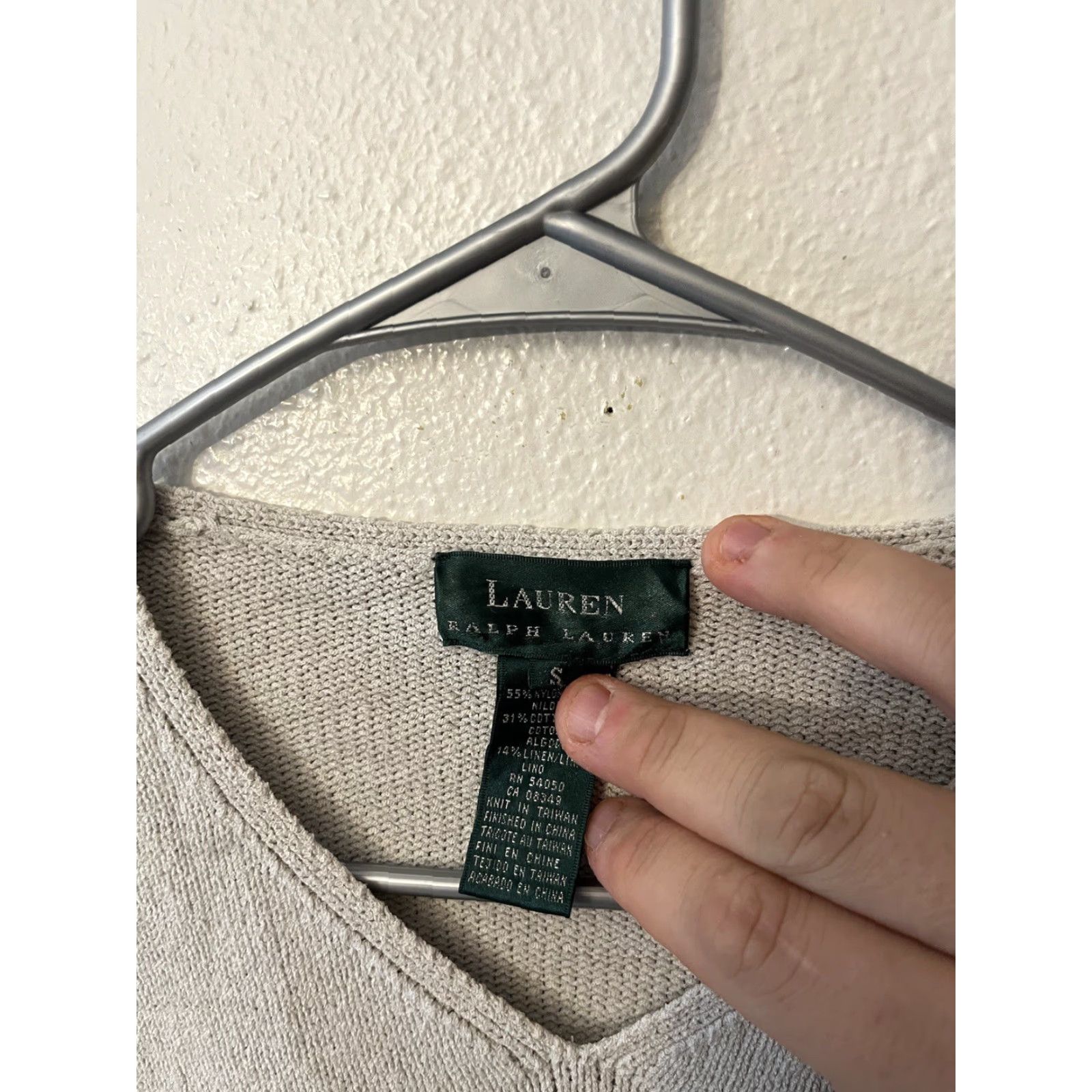 Ralph Lauren Lauren Ralph Lauren Sweater Women’s V Neck Gray Small Linen Nylon Cotton Knit Pullover Long Sleeve- Solid Size S / US 4 / IT 40 - 3 Thumbnail