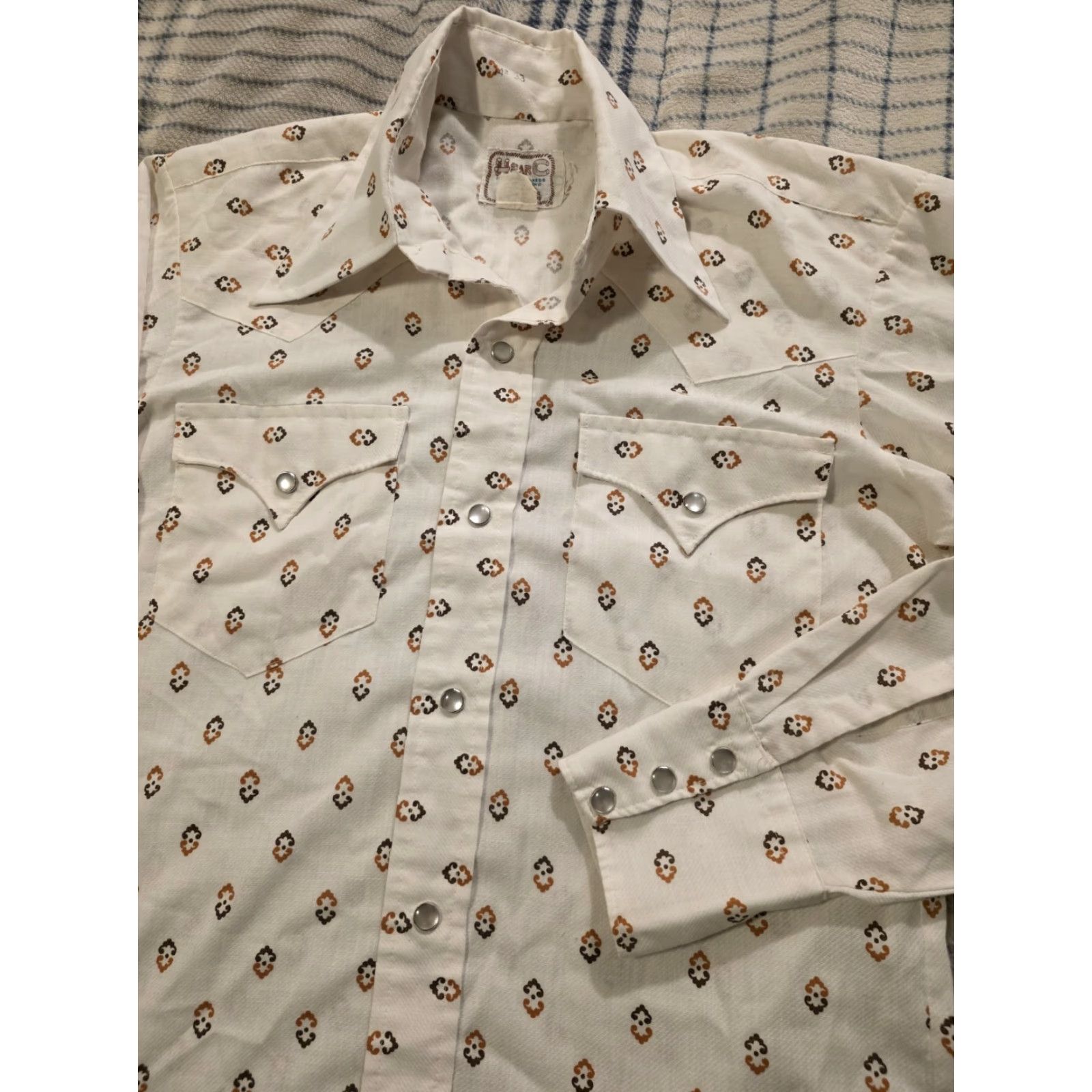 Vintage VINTAGE 60s H Bar C Long Sleeve Pearl Snap Western Shirt Mens Size S White Polyester Rockabilly Western Button-Up Size US S / EU 44-46 / 1 - 2 Thumbnail