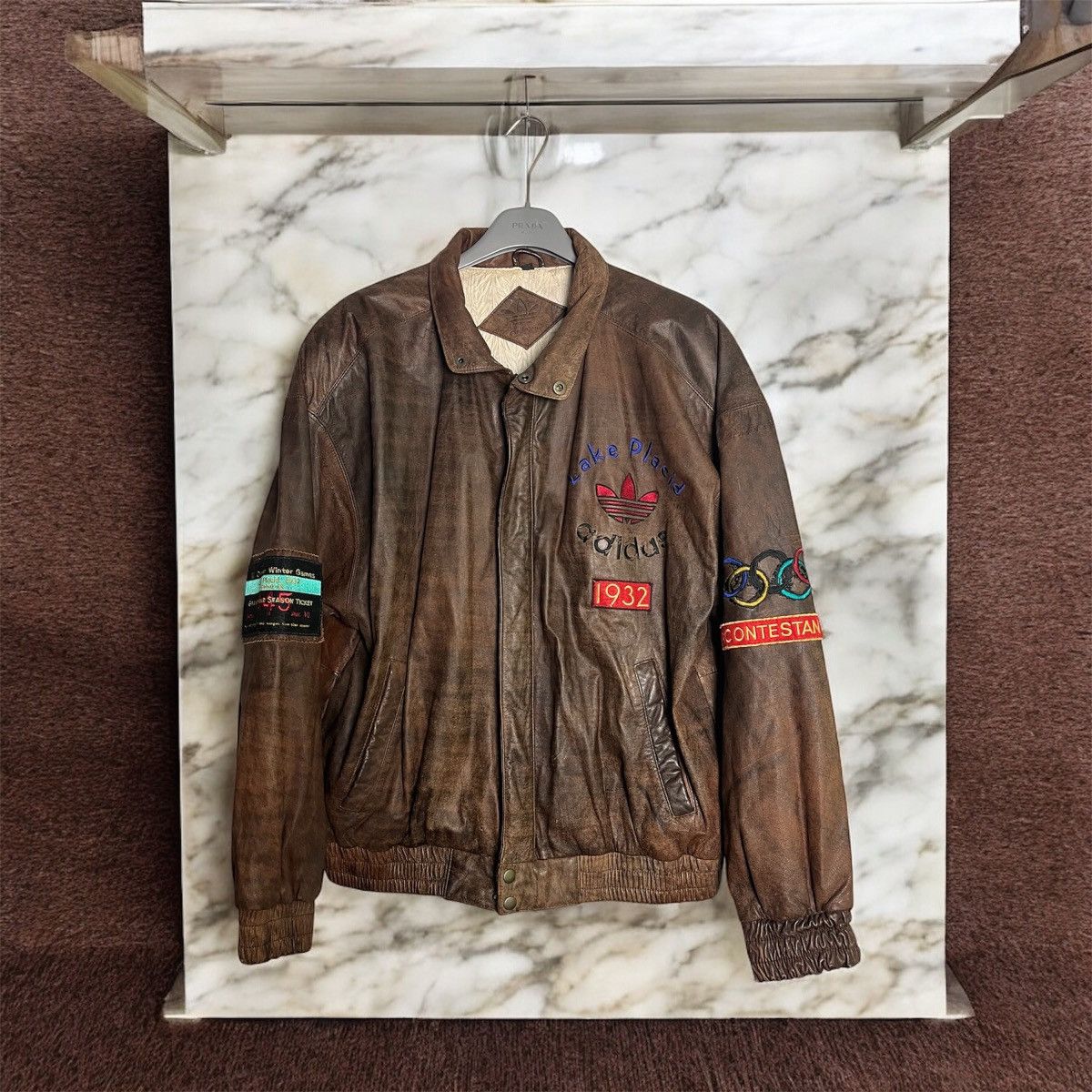 Vintage Adidas Leather Jacket Olympics Lake Placid