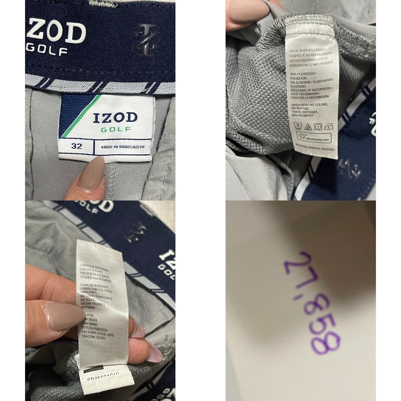 Izod IZOD Shorts Men 32 Gray Flat Front Casual Shorts with Zip Pockets Pockets | Regular Inseam 9 in Size US 32 / EU 48 - 8 Thumbnail
