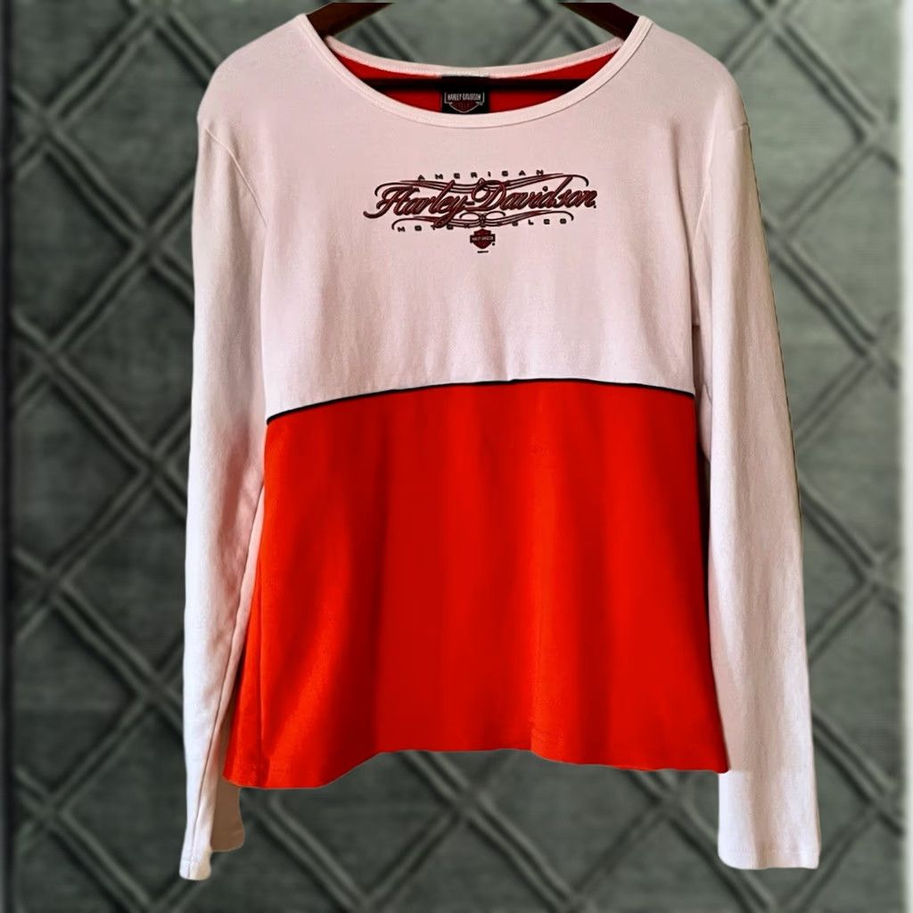 Harley Davidson VINTAGE Harley-Davidson T-Shirt Women 2XL Orange White Long Sleeve Cap Sleeve Crew Neck Logo 70s 80s 90s USA Classic Size XXL / US 16-18 / IT 52-54 - 1 Thumbnail