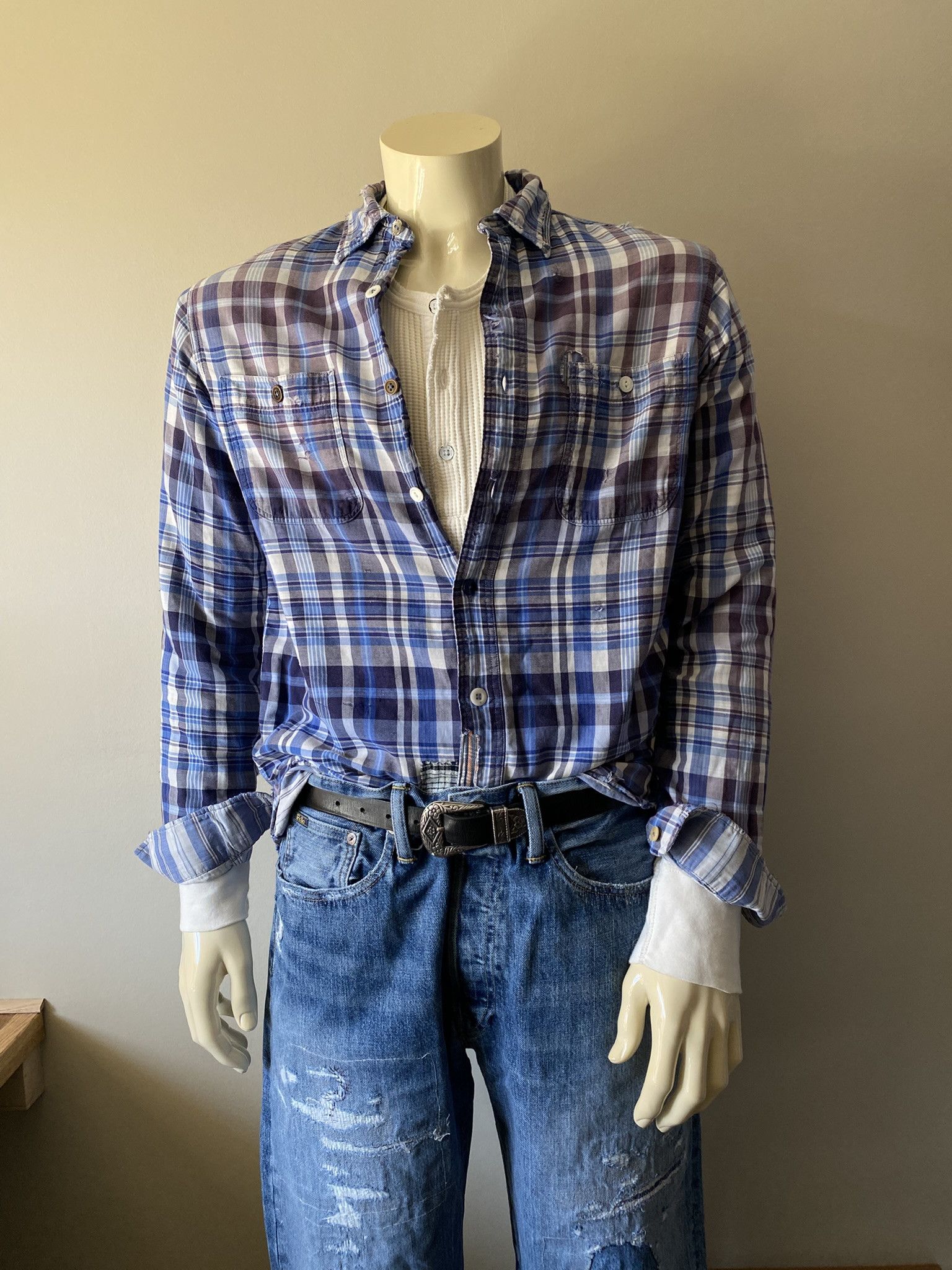 Vintage Sunfade & Repair Double Cloth Flannel Shirt Size US S / EU 44-46 / 1 - 5 Thumbnail