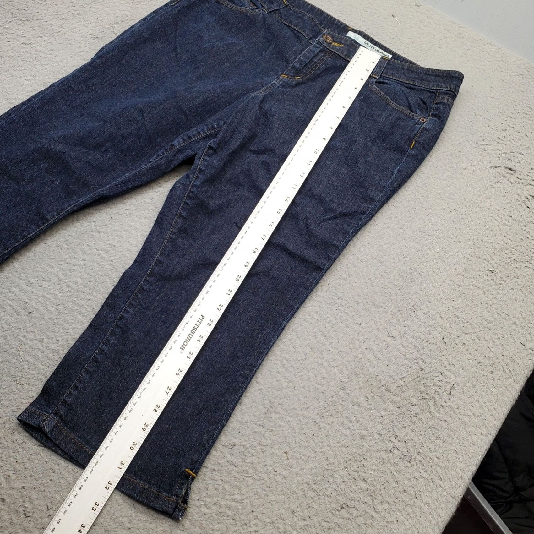 DKNY DKNY Jeans Womens 16 Blue Denim Dark Wash Cropped Stretch Ankle Slit Boho Shirt Size 38" / US 16 / IT 52 - 4 Thumbnail