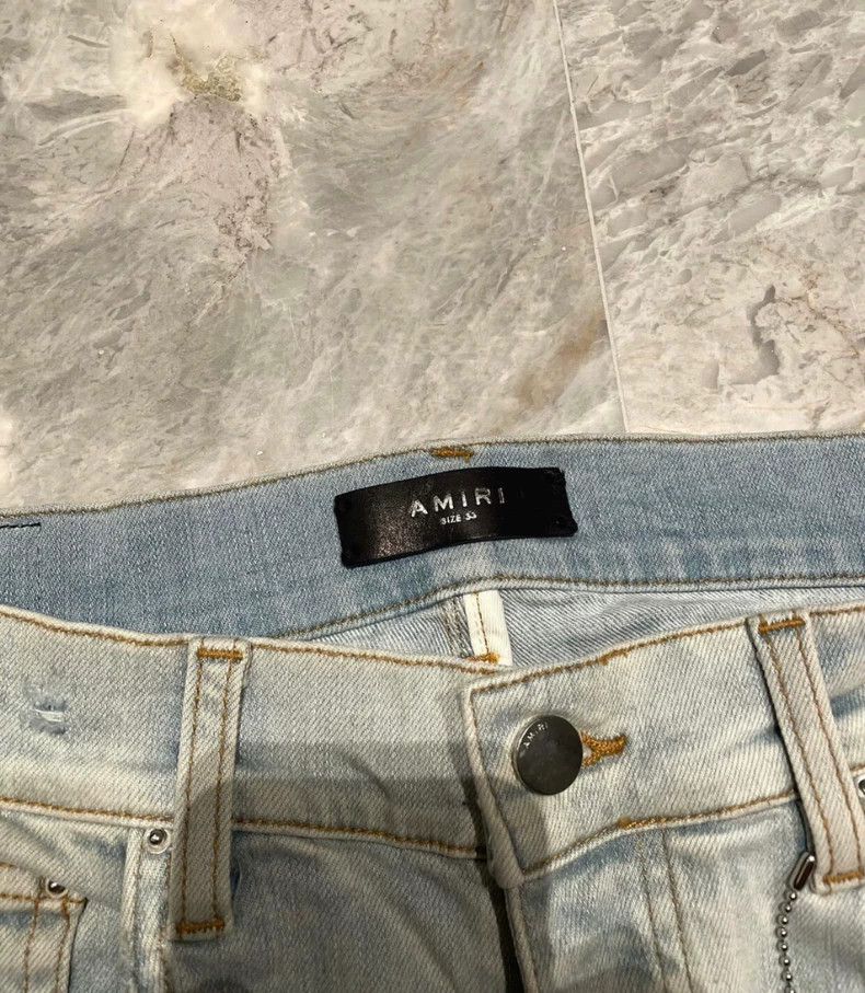 Amiri Amiri black and white cashew flower mx2 blue denim pants Size US 33 - 2 Thumbnail