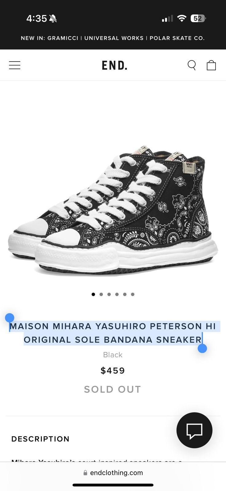 Maison Mihara Yasuhiro Peterson Hi Original Sole Bandana