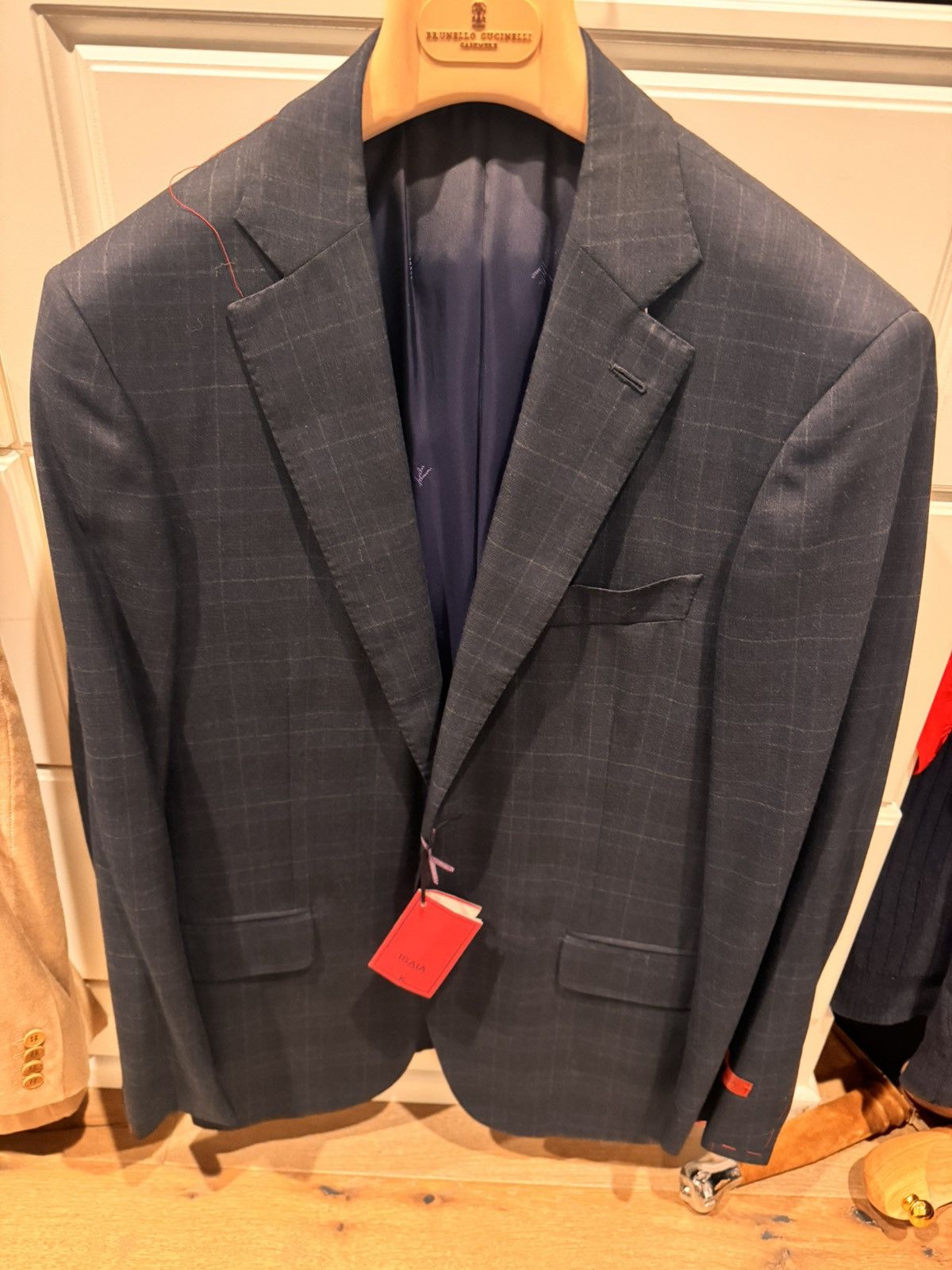 Isaia Isaia BNWT Navy Windowpane Slim Fit Aquaspider Blazer Size 40R - 1 Thumbnail