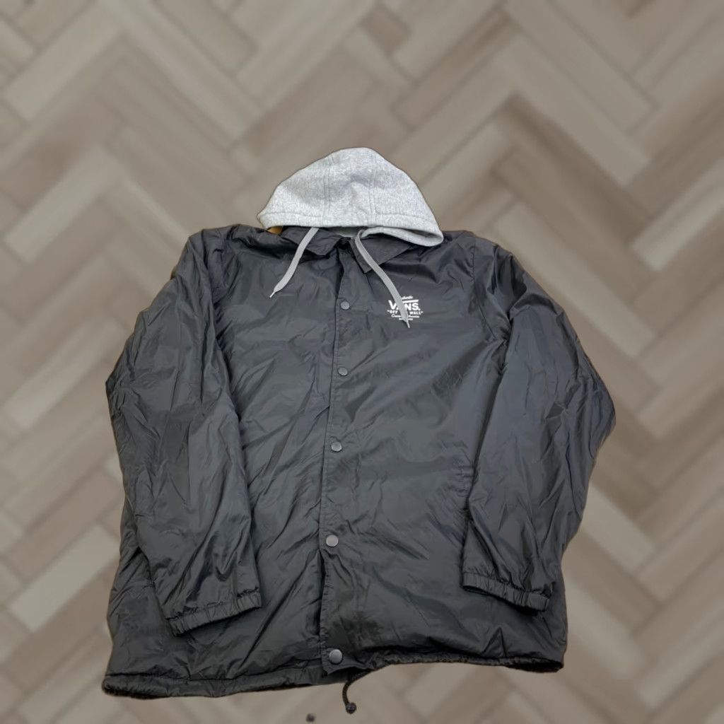 Vans VANS Hooded Windbreaker Jacket Mens XL Black Button Windbreaker Jacket Logo Button Casual Pockets 12731 Size US XL / EU 56 / 4 - 1 Thumbnail