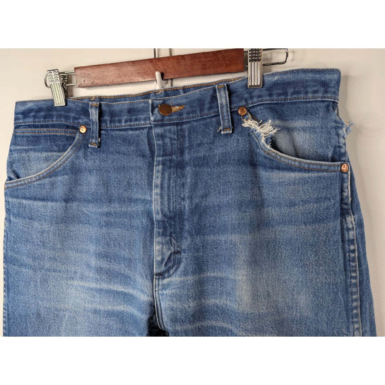 Wrangler Vintage Wrangler Jeans Men's 36x34 Cowboy Cut Bootcut 13MWZ Original Distressed Denim Blue 5-Pocket Western USA Cowboy Mens Jeans Size US 36 / EU 52 - 5 Thumbnail
