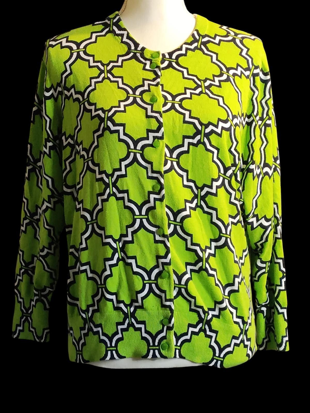 Other Crown & Ivy Green Patterned Women's Cardigan Jacket Size XL / US 12-14 / IT 48-50 - 3 Thumbnail