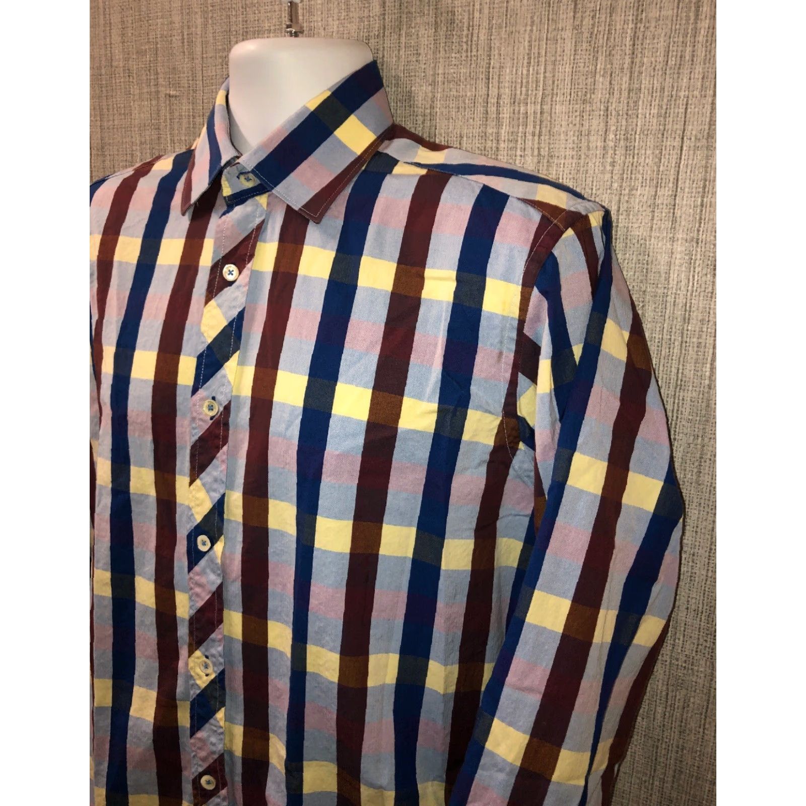 BUGATCHI Bugatchi Uomo Shirt Plaid Button-Front Shaped Fit Mens M Multicolor Long Sleeve Button-Up 22 Inch Armpit Size US M / EU 48-50 / 2 - 2 Thumbnail