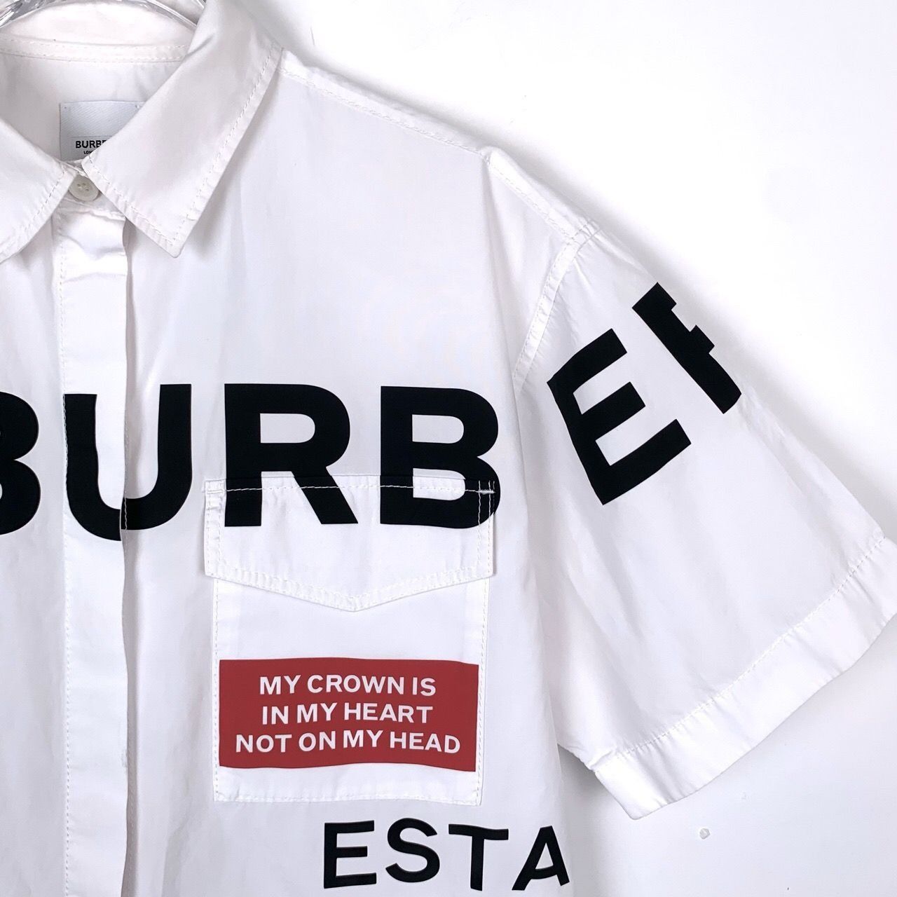 Burberry [Burberry] Logo Lettering Print Notched Lapel White Cotton S Size XS / US 0-2 / IT 36-38 - 4 Thumbnail