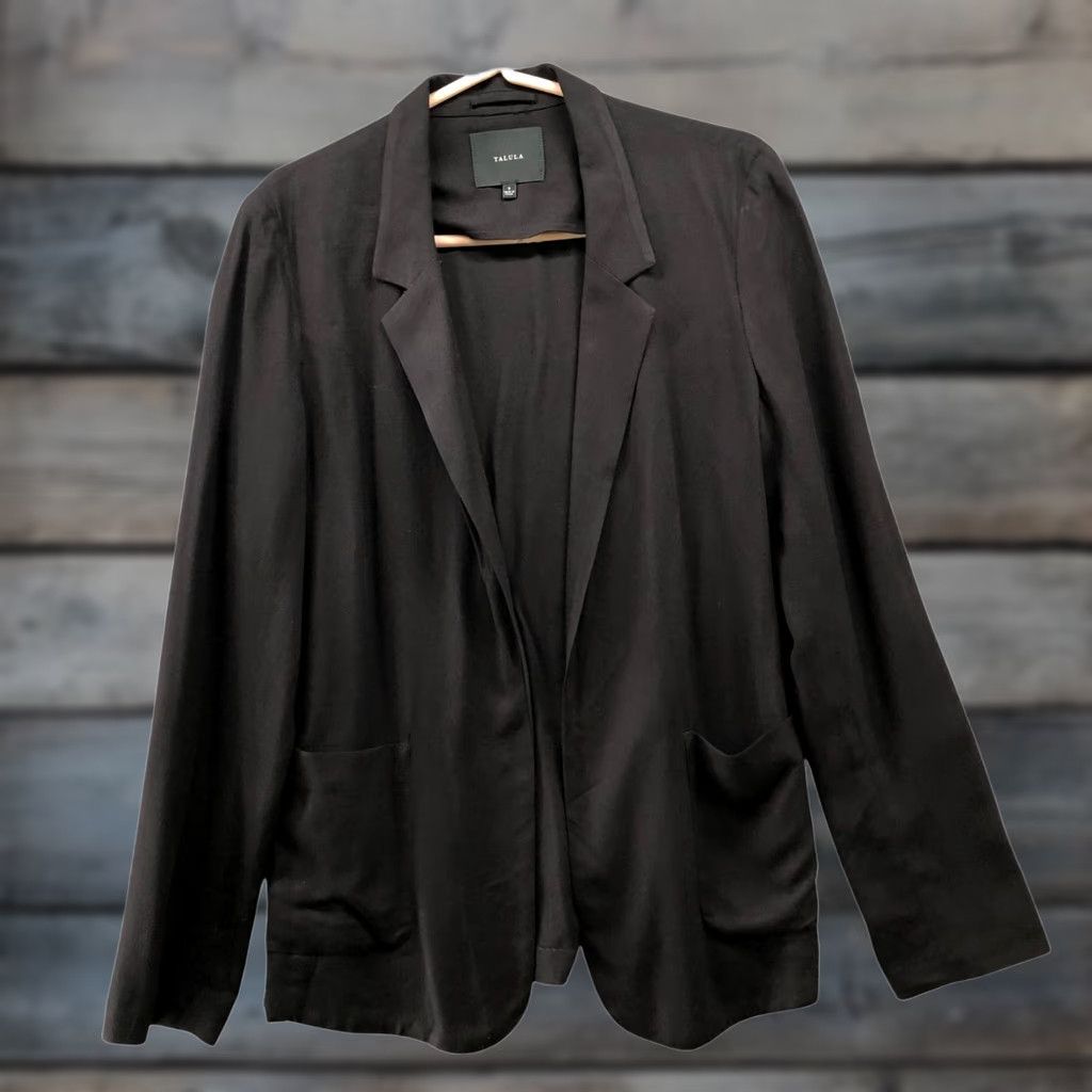 Vintage Talula Open Front Blazer Womens 6 Black Cupro Rayon Relaxed Formal Casual Blazer Jacket Single-Breasted Office Workwear Mens Womens Girls Size M / US 6-8 / IT 42-44 - 1 Thumbnail