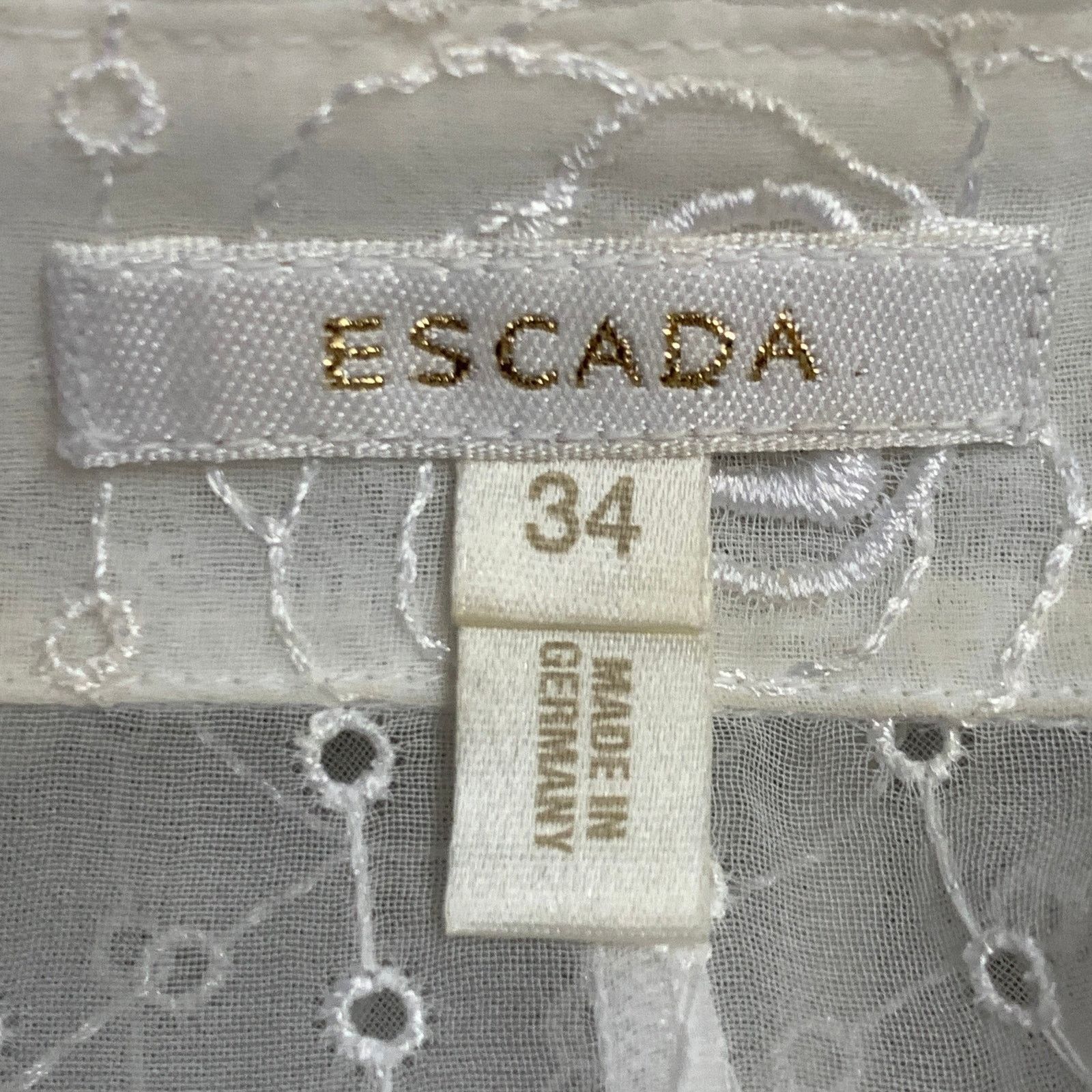 Escada XS Cream Polyester Embroidered Floral Eyelet Button Up Shirt Size XS / US 0-2 / IT 36-38 - 6 Thumbnail