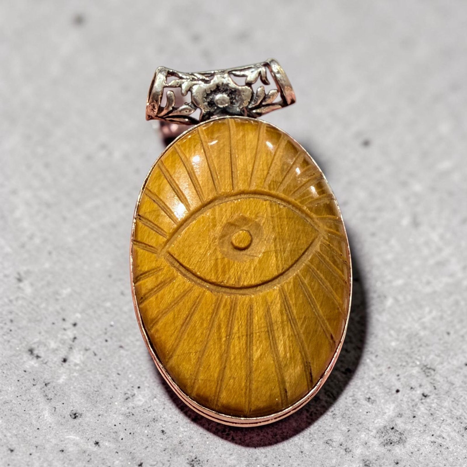 The Unbranded Brand Tiger Eye Evil Eye Pendant Sterling Silver Plated Size ONE SIZE - 2 Thumbnail