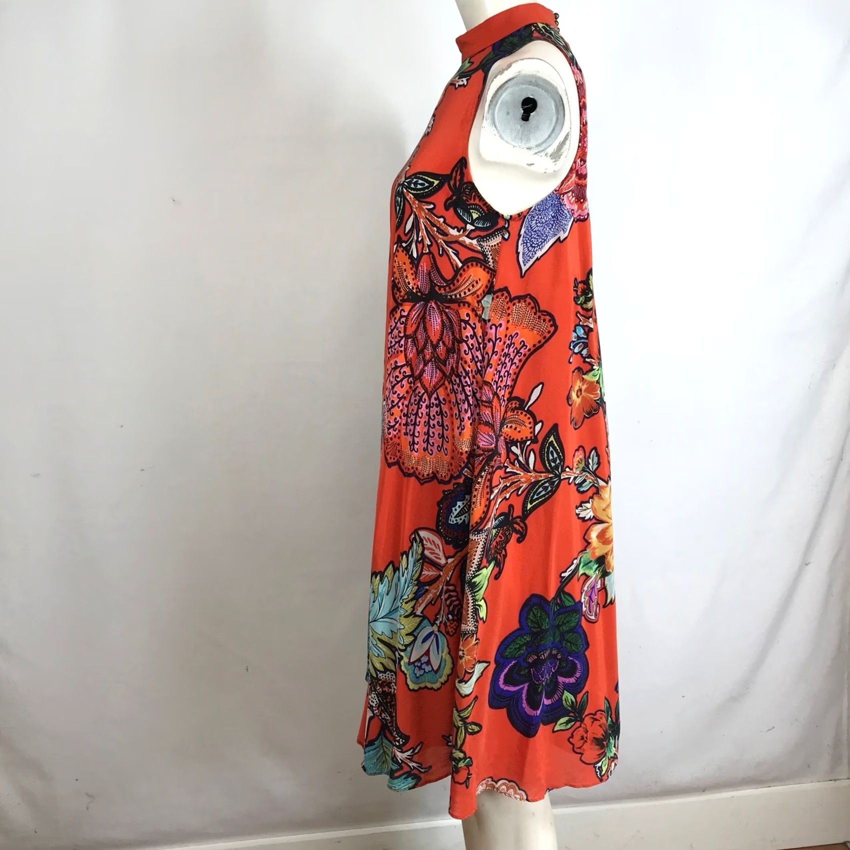 Vintage VINTAGE? (note: original not vintage) Marve Orange Floral Sleeveless Mock Neck A-Line Midi Dress XXS Size XXS / US 00 / IT 34 - 6 Thumbnail