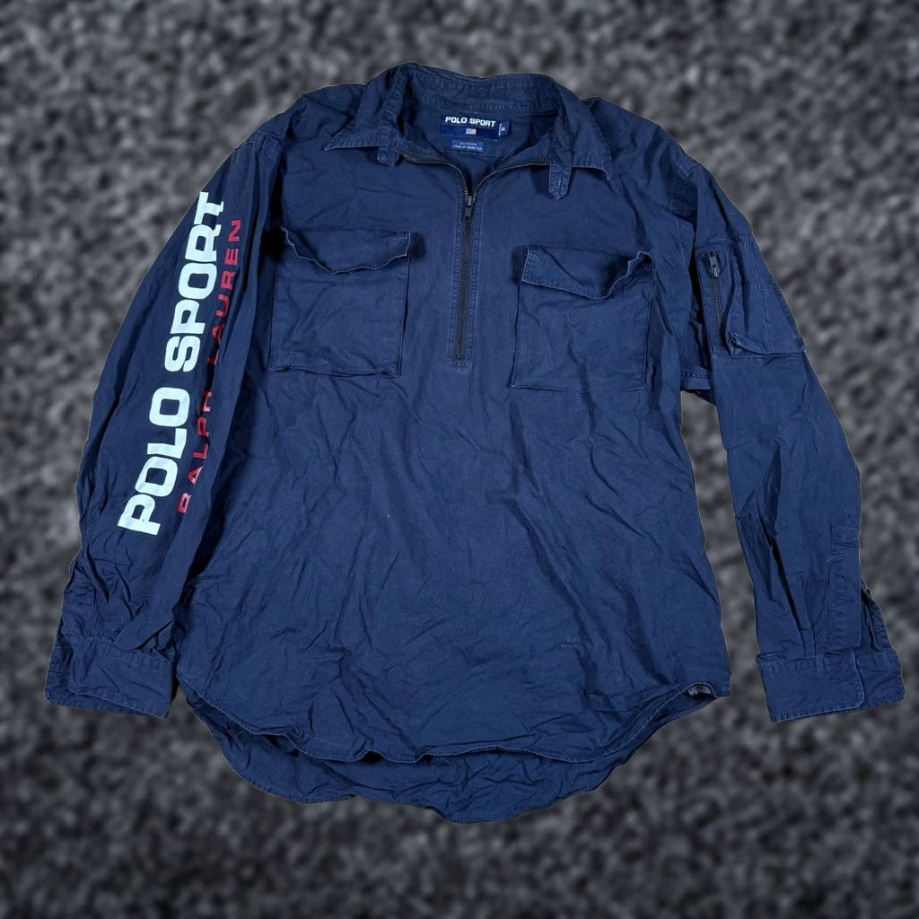 Ralph Lauren VINTAGE Ralph Lauren Polo Sport Shacket Jacket XL Blue Gunner Shirt Mens XL Zip Cotton Sports 90s Size US XL / EU 56 / 4 - 1 Thumbnail