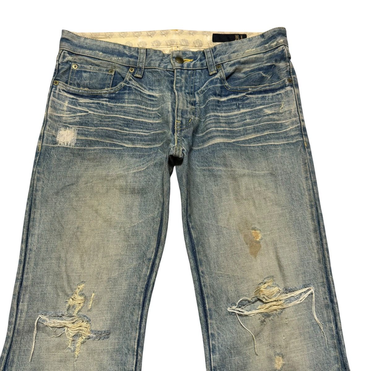 Japanese Brand Rico Mudwash Denim Flare Jeans Distressed Size US 33 - 3 Thumbnail