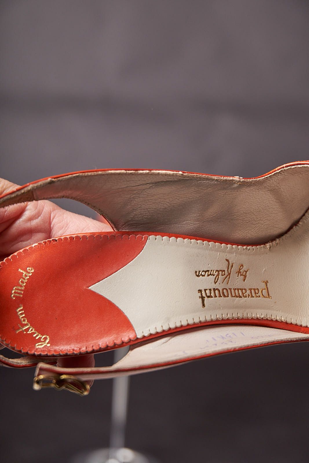 Vintage 1950s Orange Peep Toe Button Bow Slingback Heels Shoes Size US 6 / IT 36 - 8 Thumbnail