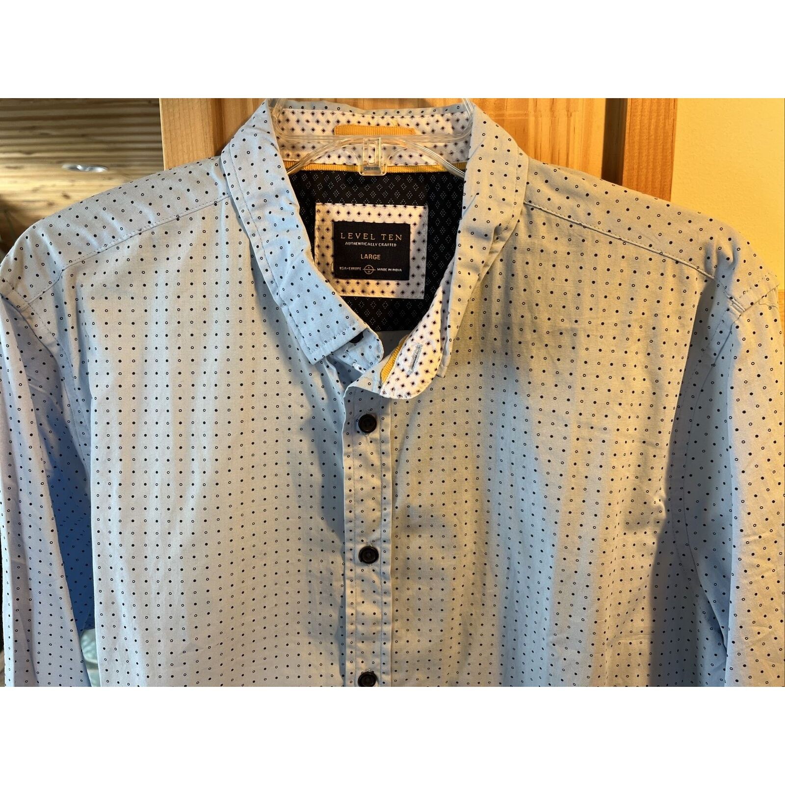 Other Level Ten Men's L Blue Polka Dot Button Down LS Cotton Shirt Size US L / EU 52-54 / 3 - 9 Thumbnail