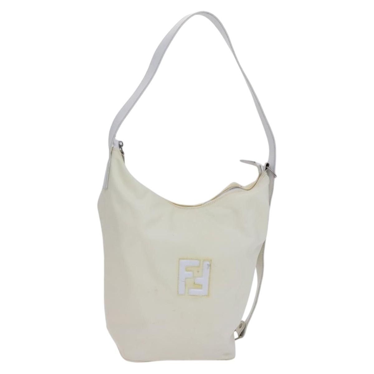 Fendi Shoulder Bag Nylon Leather Beige White Silver Auth Nb296 in Beige/White/Silver, Women's