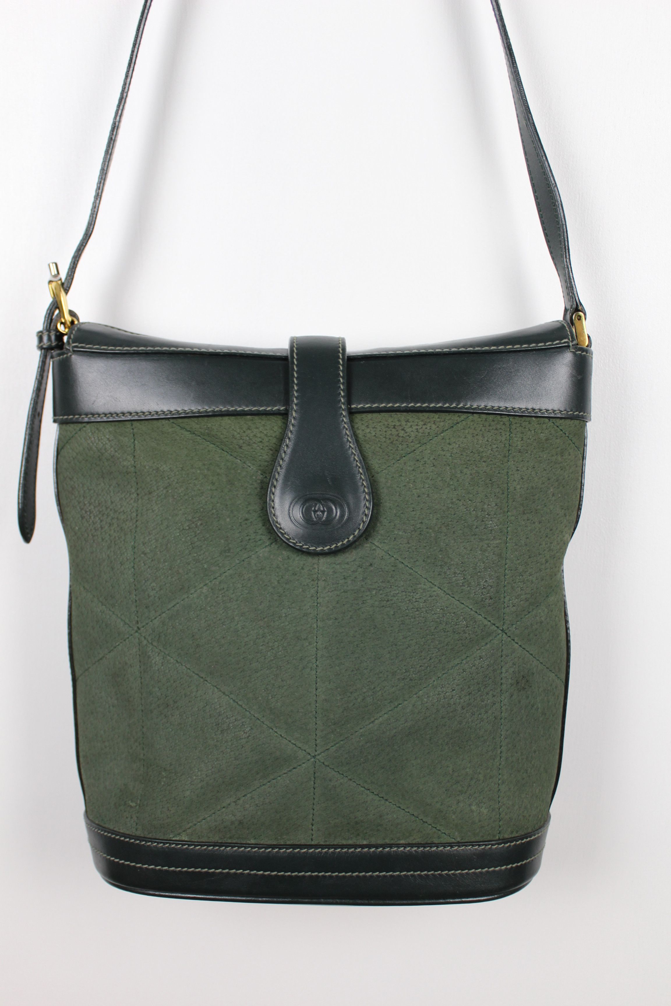 Gucci Gucci Green Suede Leather Bucket Crossbody Bag Gold Hardware Size ONE SIZE - 5 Thumbnail