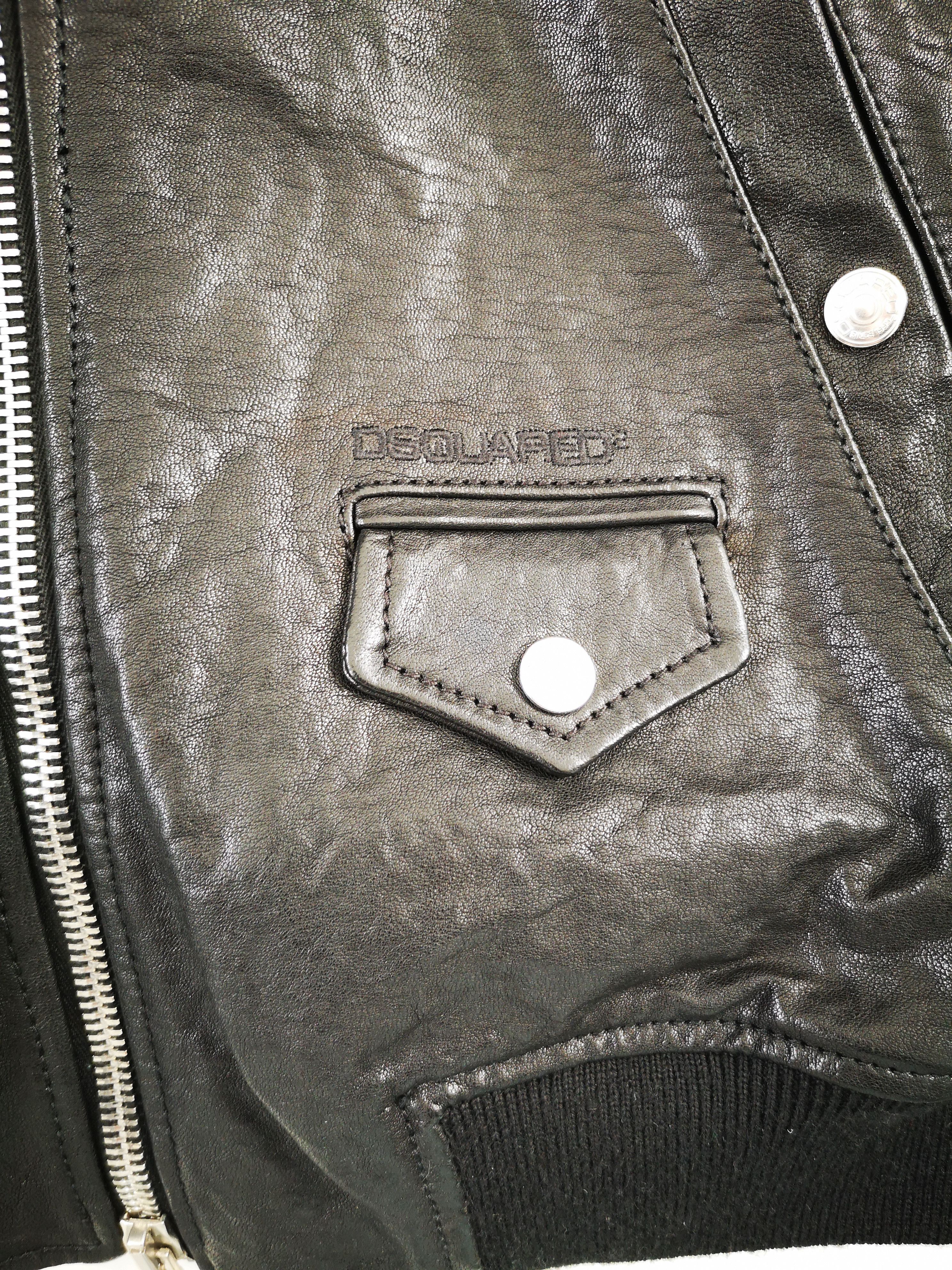 Dsquared2 DSQUARED2 BLACK BIKER LEATHER JACKET GREY SLEEVES SZ. M Size US M / EU 48-50 / 2 - 13 Thumbnail