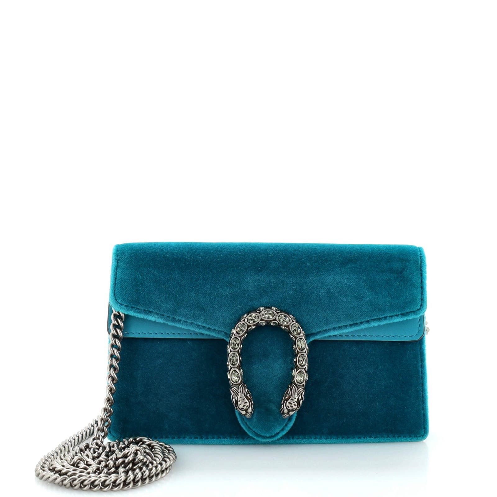image of Gucci Dionysus Bag Velvet Super Mini in Blue, Women's