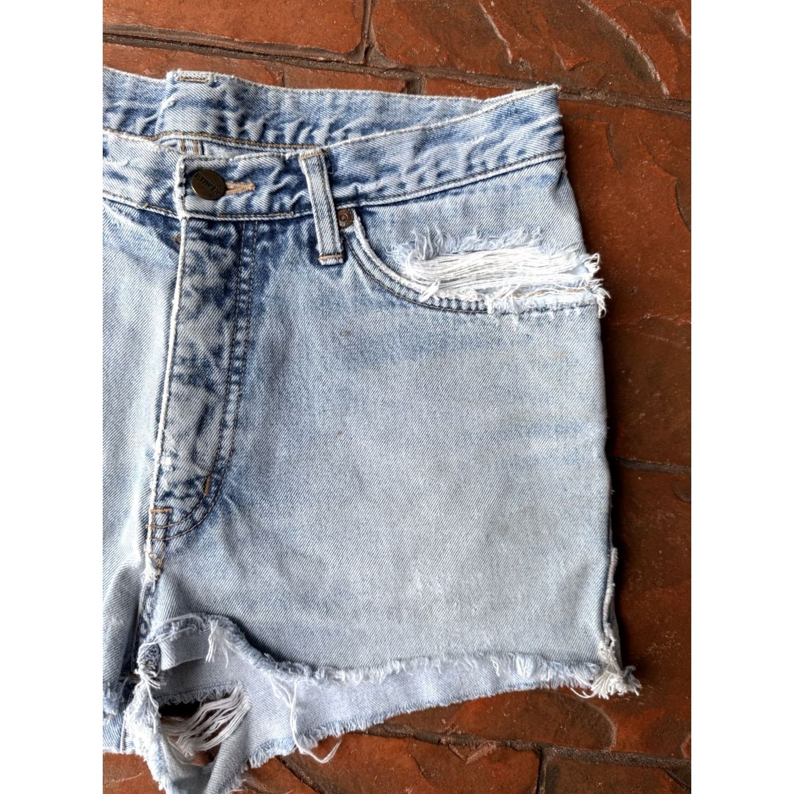 Edwin VINTAGE Edwin Japan Cut Off Jean Shorts Women’s 32 Light Wash Distressed Blue Denim Casual 90s Bohemian Girls Size 24" / US 00 / IT 34 - 5 Thumbnail