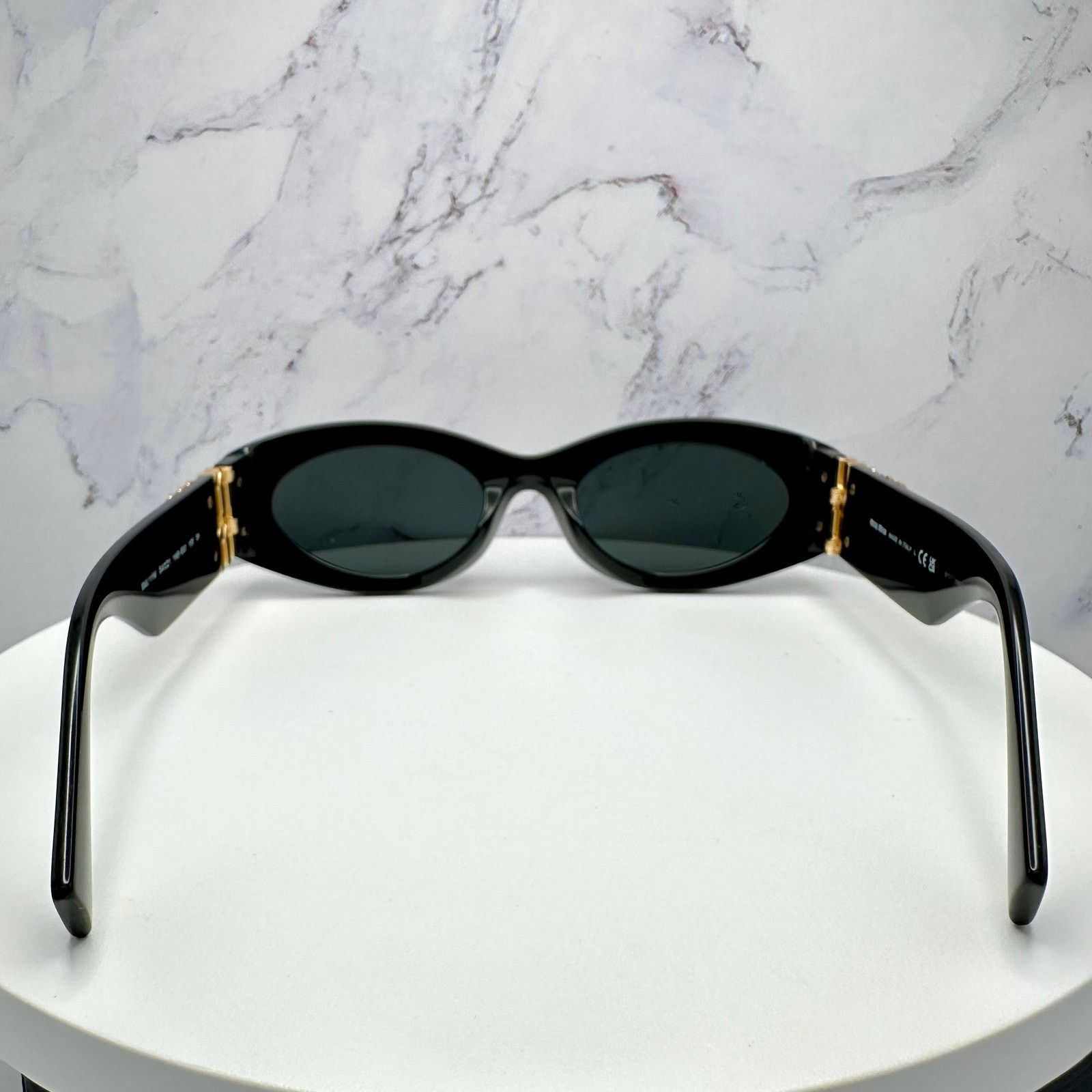 Miu Miu New MIU MIU Sunglasses Black Oval Acetate Gold Metal Logo Size ONE SIZE - 15 Thumbnail