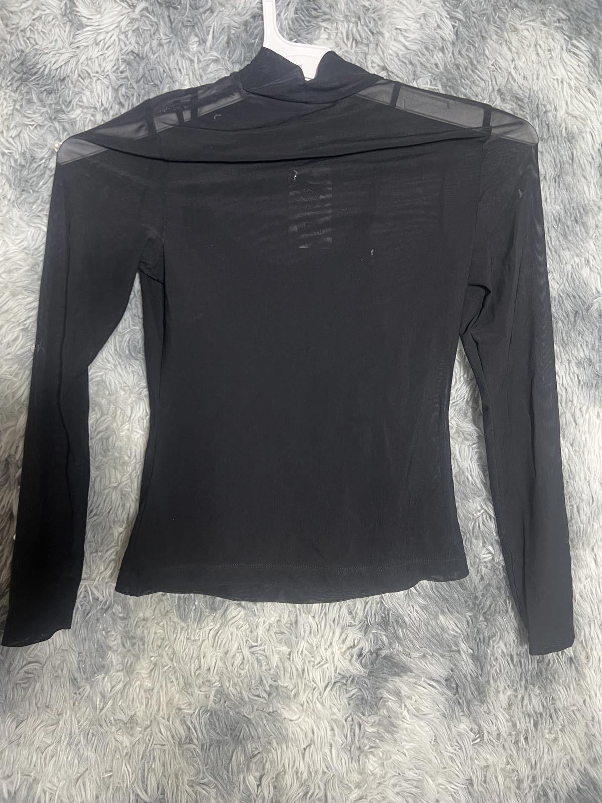 Target Basics A new day Black Long Sleeve Sheer Top with Pearl Size M / US 6-8 / IT 42-44 - 2 Thumbnail