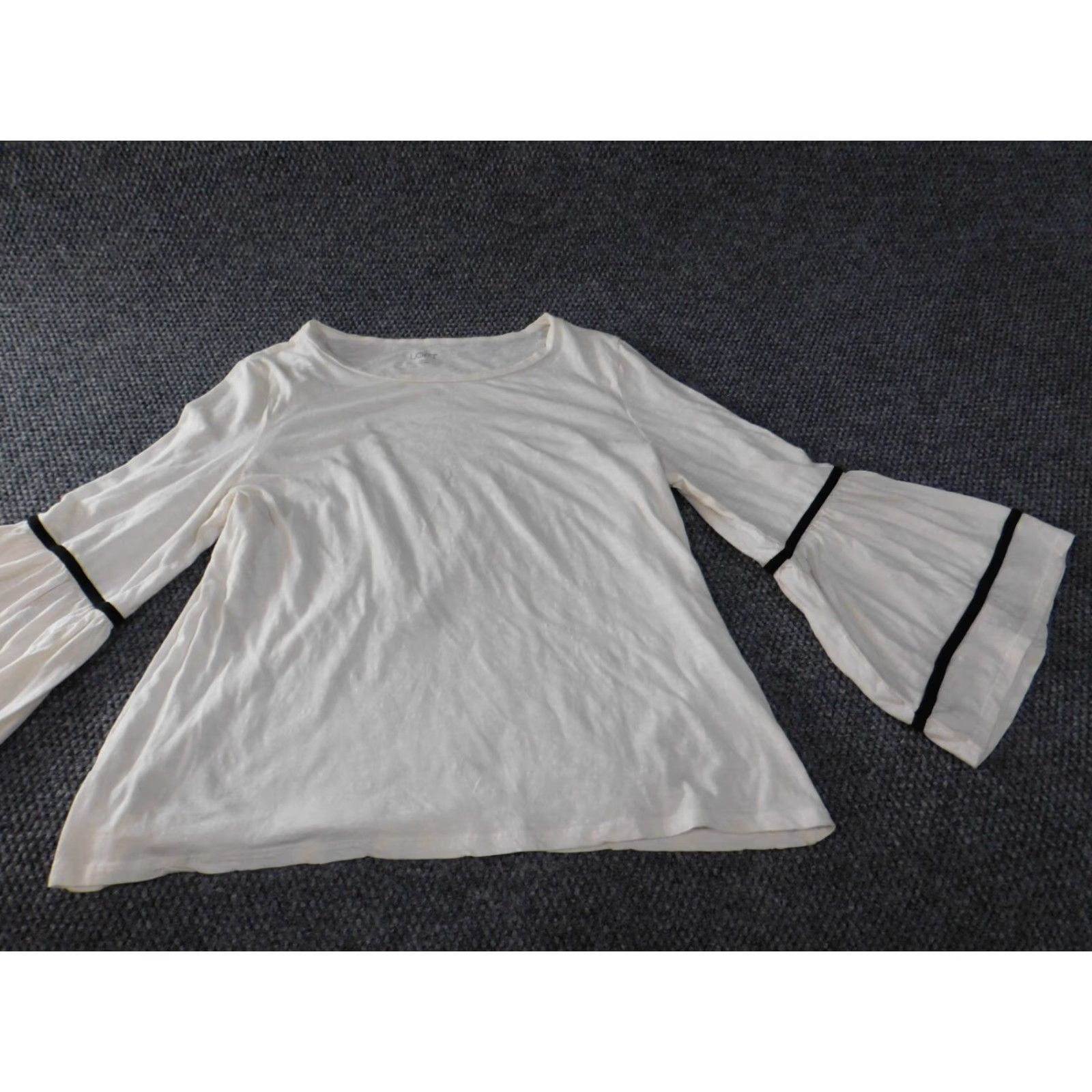 Ann Taylor Loft Blouse L Beige Womens Crew Neck Bell Sleeve Cotton Knit Casual Ann Taylor Loft Size L / US 10 / IT 46 - 3 Thumbnail