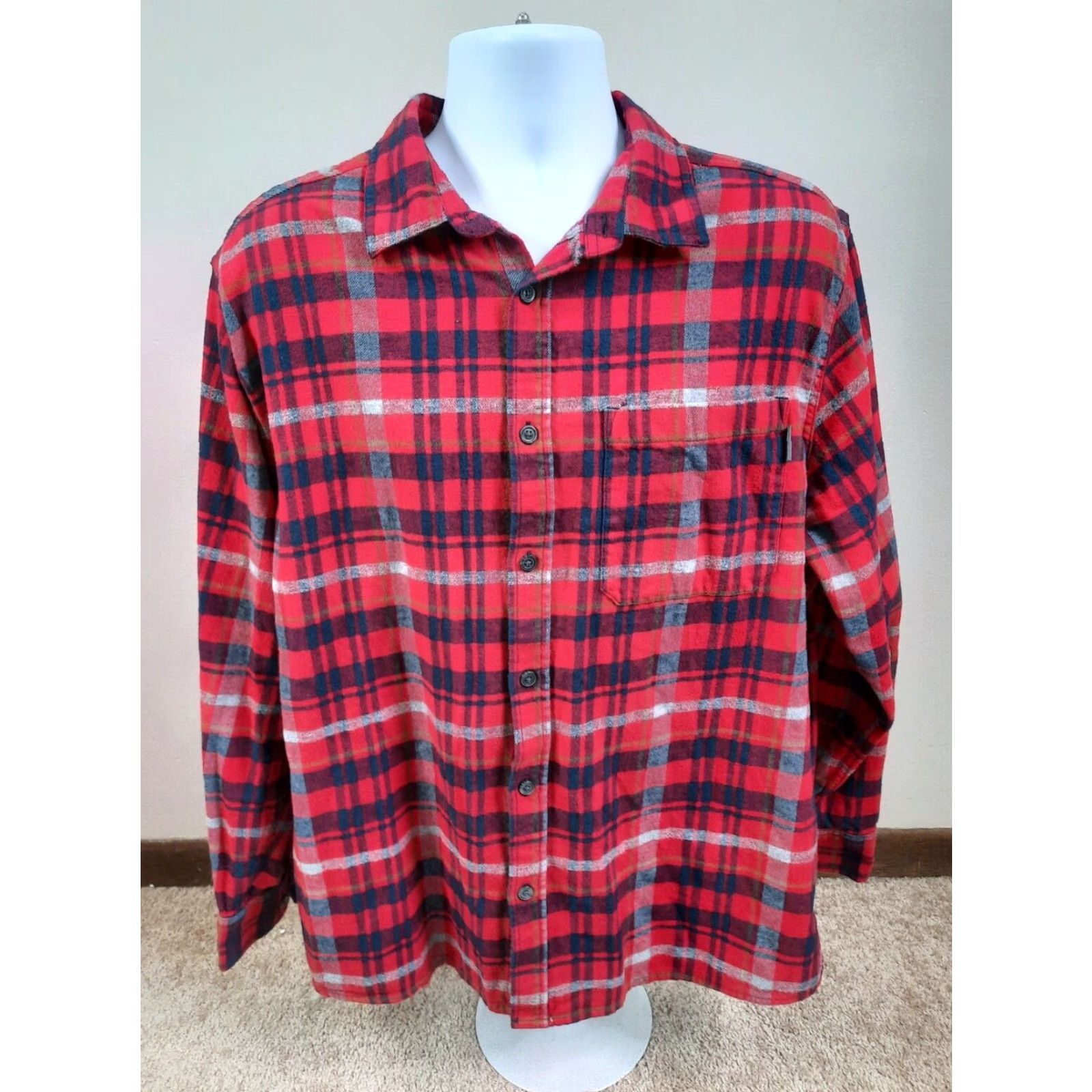 Eddie Bauer Eddie Bauer Men's Red XXL Heavy Flannel Plaid Shirt Relaxed Fit Button-Up Front Pockets Size US XXL / EU 58 / 5 - 3 Thumbnail