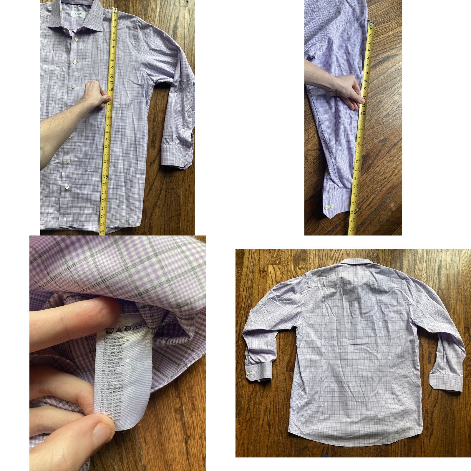 Eton Eton Dress Shirt Mens 17.5 44 Purple Long Sleeve Button Up Plaid Shirt Size 48R - 8 Thumbnail