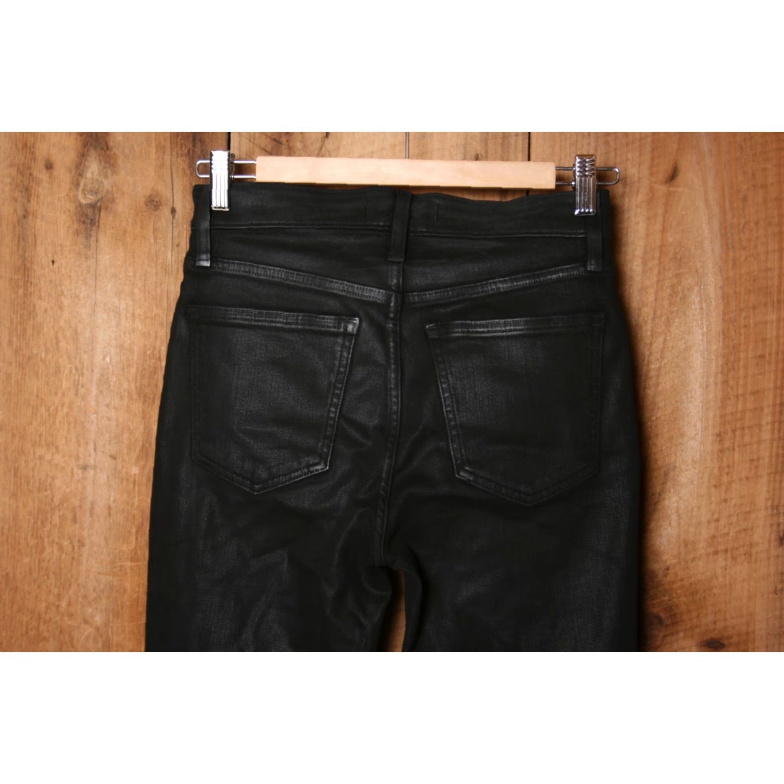 Madewell MADEWELL Mid-Rise Kick Out Black Stretch Wax Coated Bootcut Ankle Jeans Sz. 25 Womens Size 42" / US 20 - 4 Thumbnail