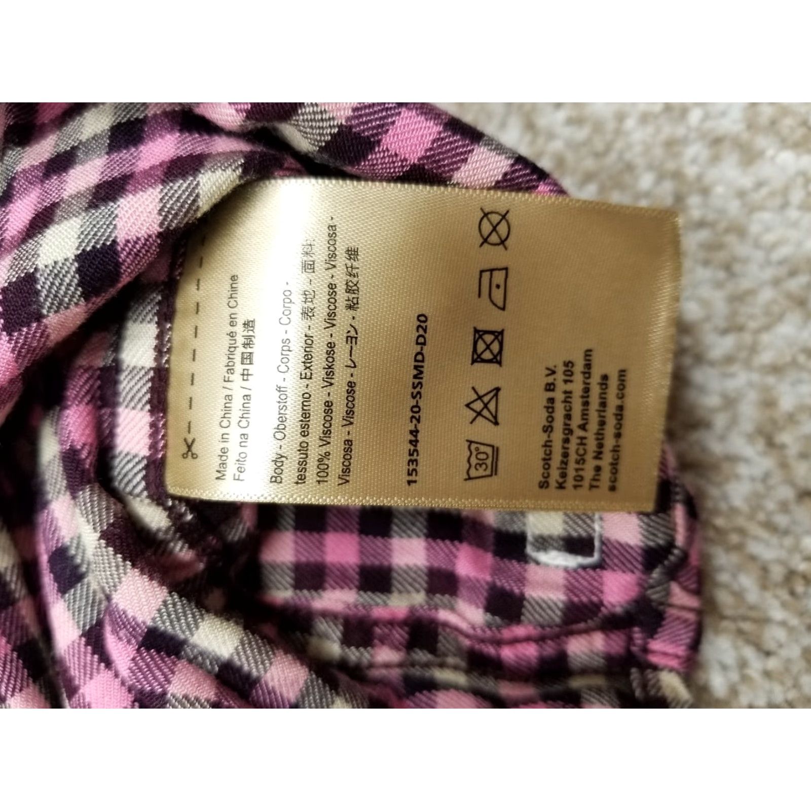 Scotch & Soda Scotch & Soda Shirt Men S Pink Black Check 100% Viscose Amsterdam Blauw Size US S / EU 44-46 / 1 - 5 Thumbnail