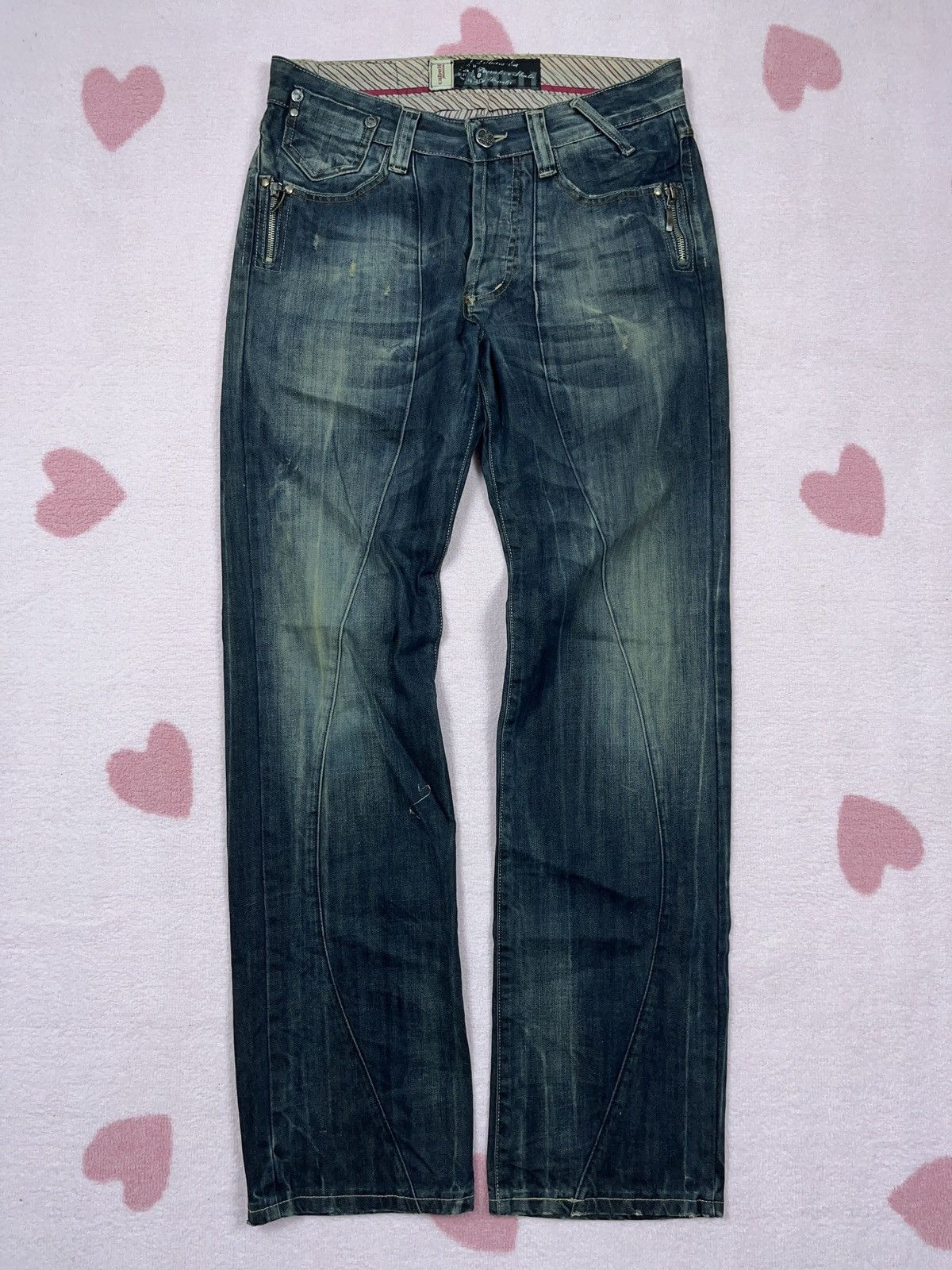 Other ➕ vintage y2k sick fade front stitch avant garde jeans Size US 32 / EU 48 - 1 Thumbnail