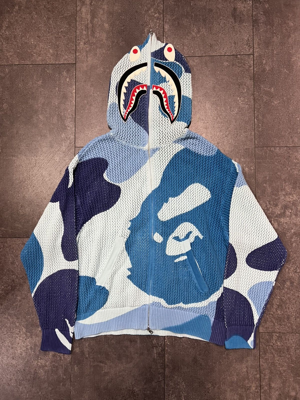 Bape Bape ABC Camo Crochet Relaxed Shark Full Zip Hoodie Blue
