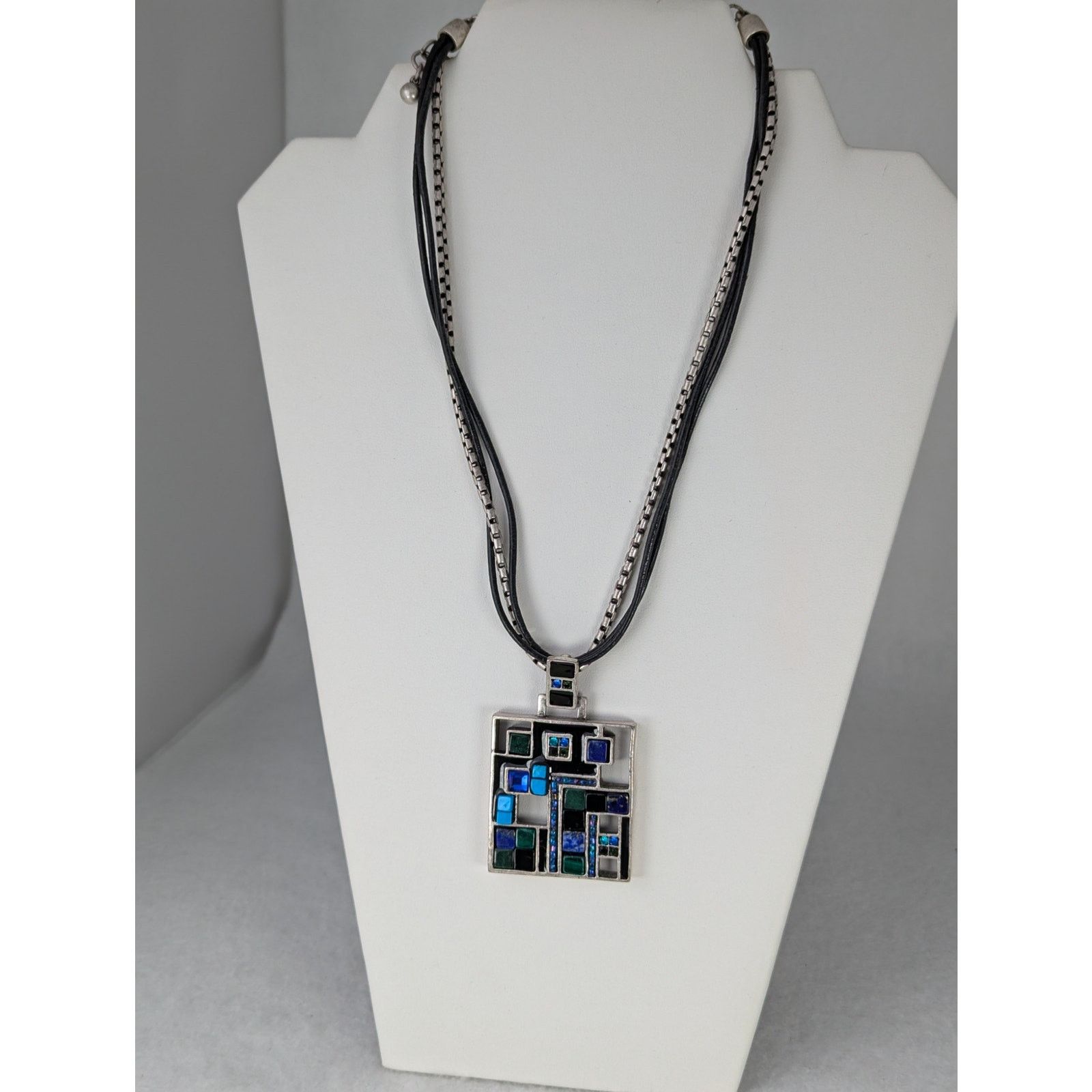 Other Vintage chico's Modernist Pendant 1.75" leather/metal 17-21" Size ONE SIZE - 3 Thumbnail