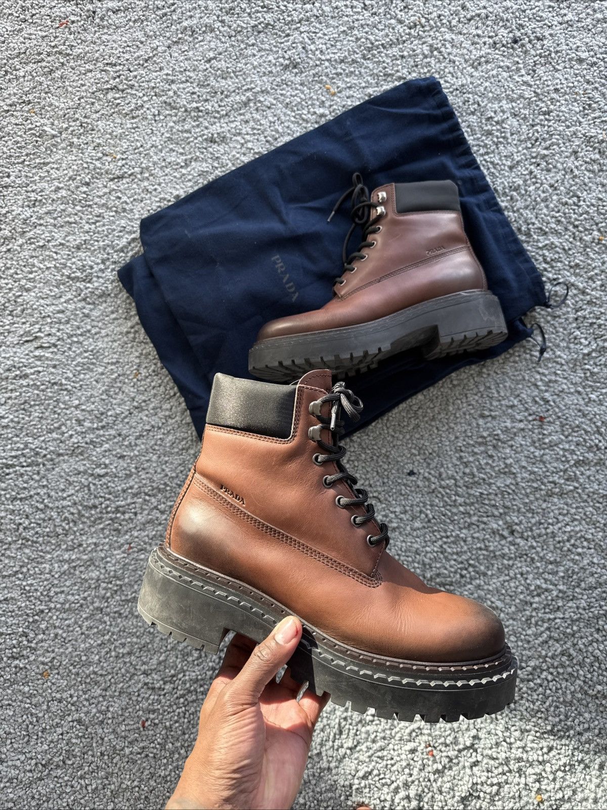 Prada Prada Re-Nylon Leather Work Boots Size US 8.5 / EU 41-42 - 1 Thumbnail