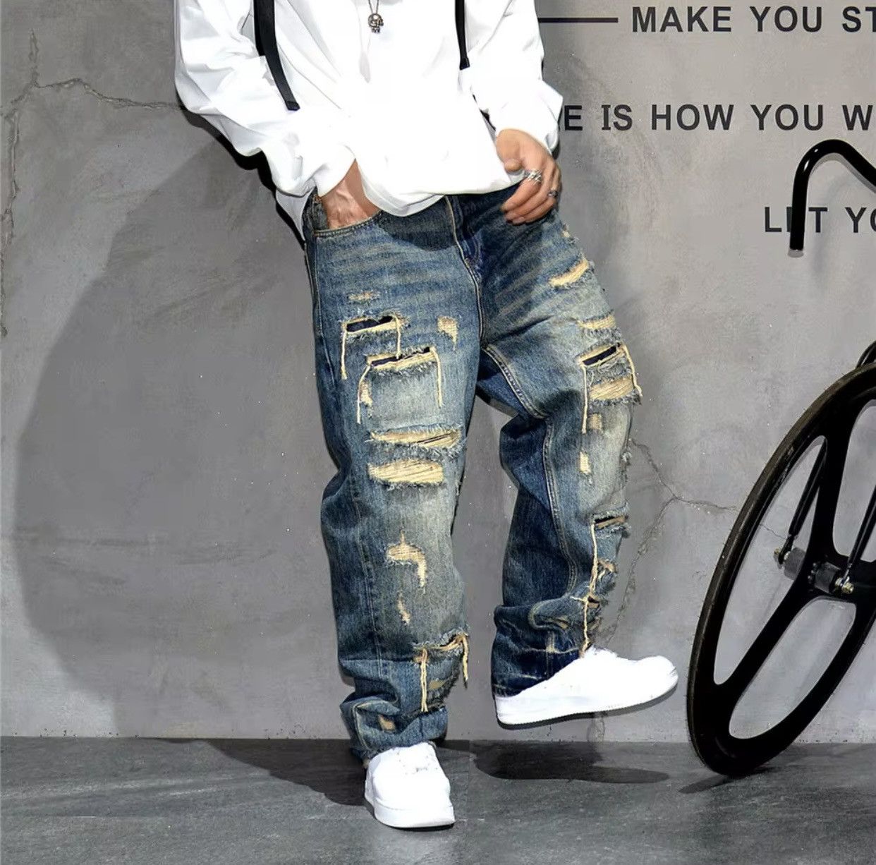 Denime × Japanese Brand × Jean American Streetwear Hand Sewn Patch Ripped Jeans Size US 32 / EU 48 - 5 Thumbnail