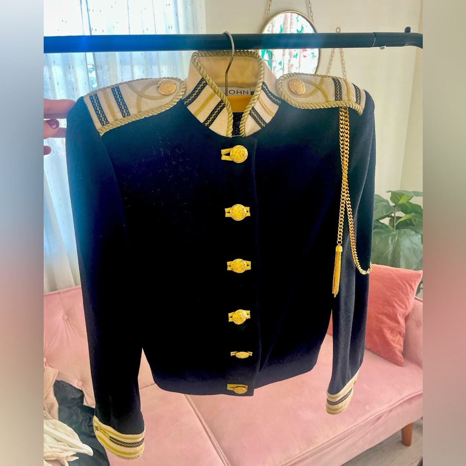 St. John Navy Knit Cardigan w/Signature Branded Buttons, Size S EXCELLENT!