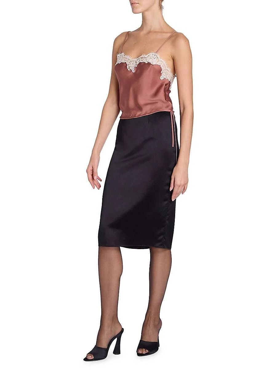 Saint Laurent Paris o1s1wg111024 Lingerie Tank Top In Crepe Satin in Brown/White Size XS / US 0-2 / IT 36-38 - 7 Thumbnail