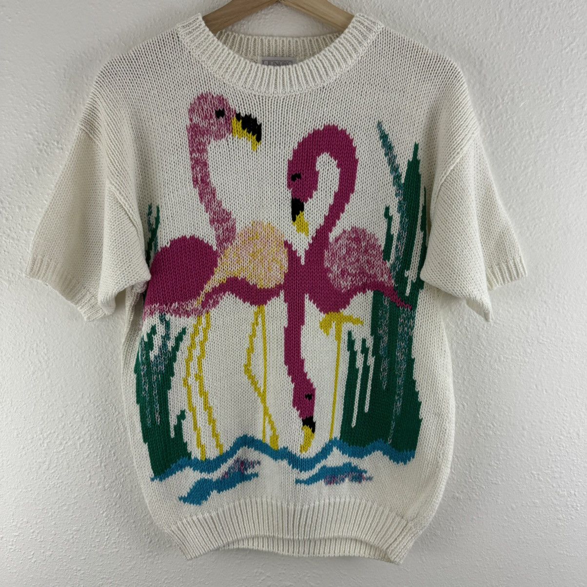 Vintage HONORS MISSES Vintage 1980s White Pink Flamingo Sweater Top Size S / US 4 / IT 40 - 2 Thumbnail