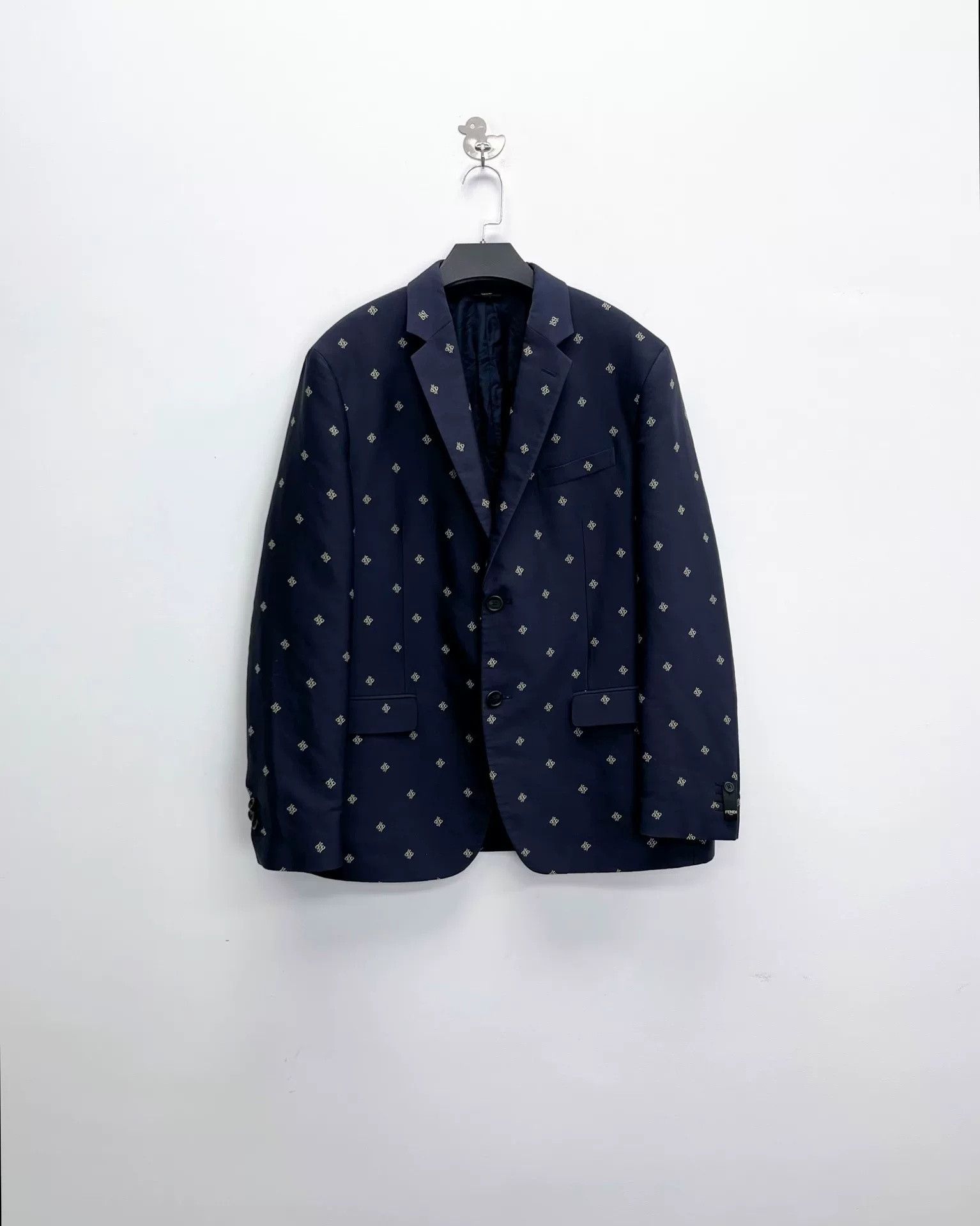 Fendi Fendi Blue Embroidered Double F Wool Blazer Size US L / EU 52-54 / 3 - 1 Thumbnail