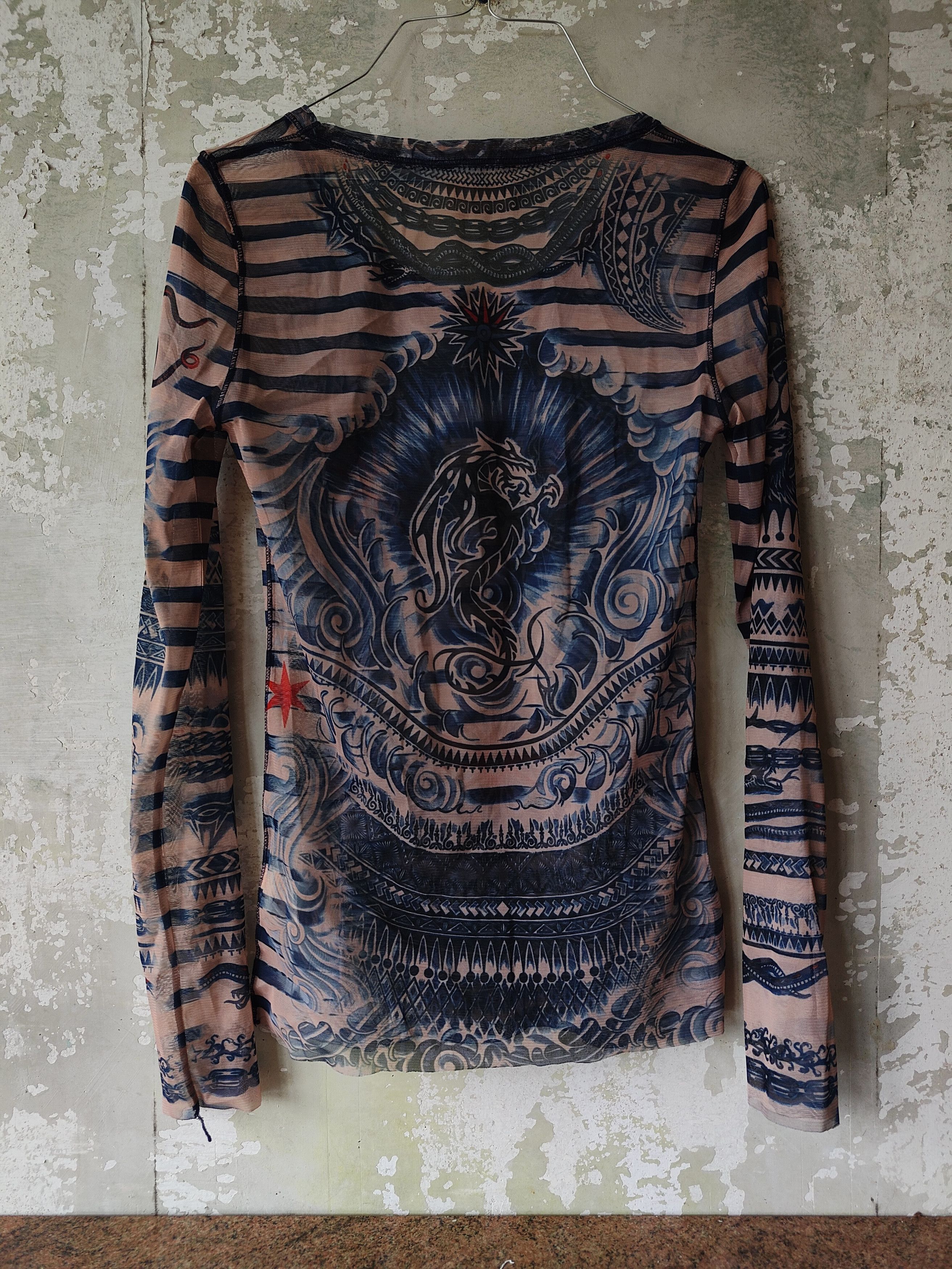 Jean Paul Gaultier × Vintage Vintage Jean Paul Gaultier mesh blouse top print tattoo Size M / US 6-8 / IT 42-44 - 2 Thumbnail